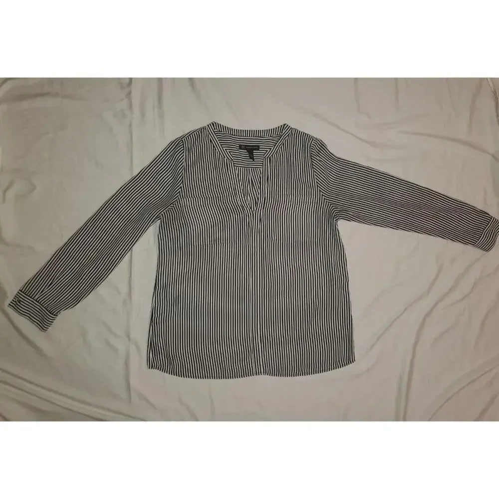 Pre-Owned Black and White Stripes Long Sleeve Blouse Size 12
