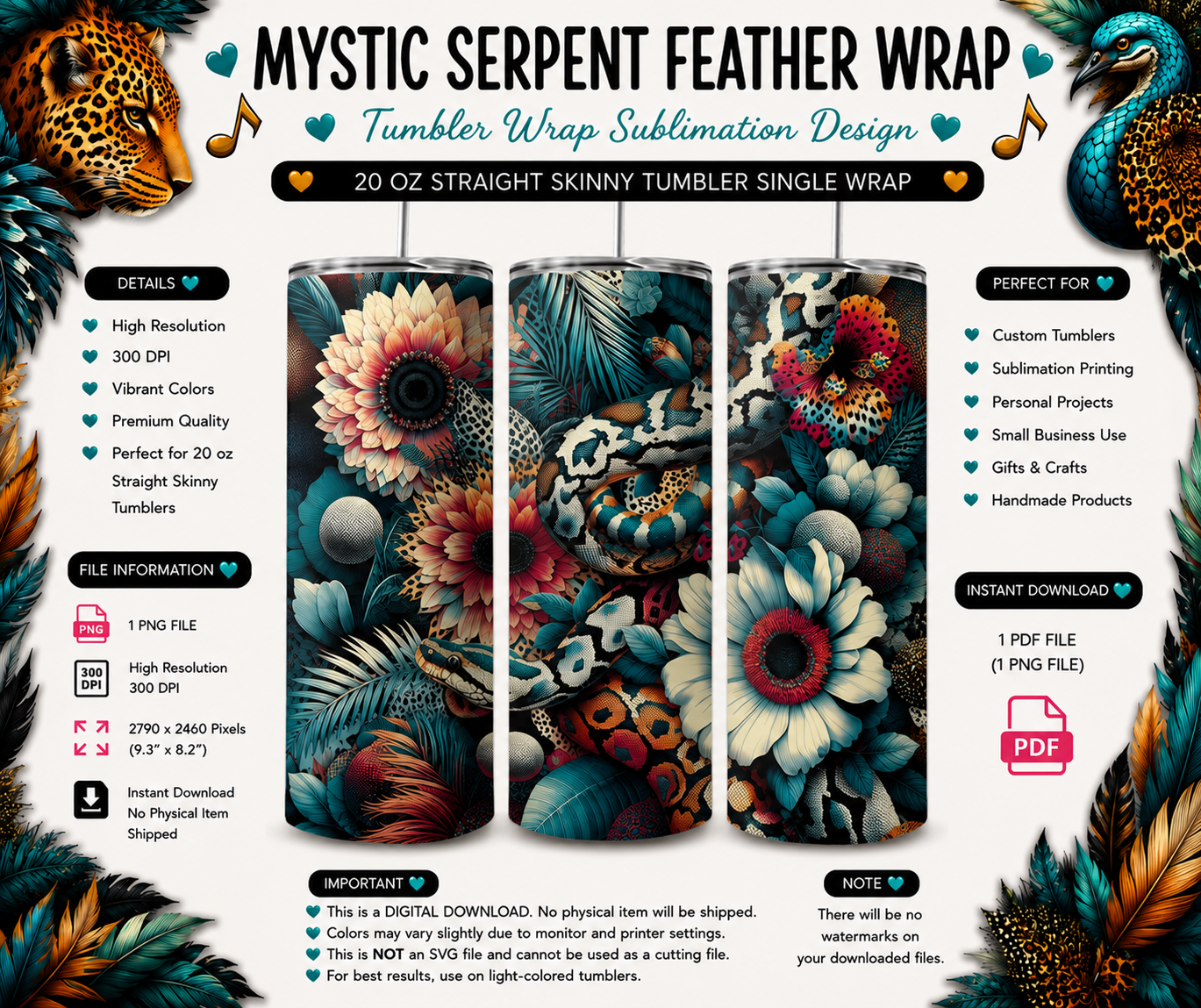 Tropical Python Blossom Wrap PNG 20 Oz Skinny Tumbler Sublimation.png