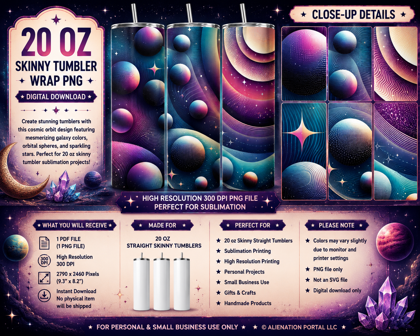 Orbital Galaxy Tumbler Wrap PNG  Space Planet Sublimation Design  20 oz Skinny Cup Wrap  Digital Download.png