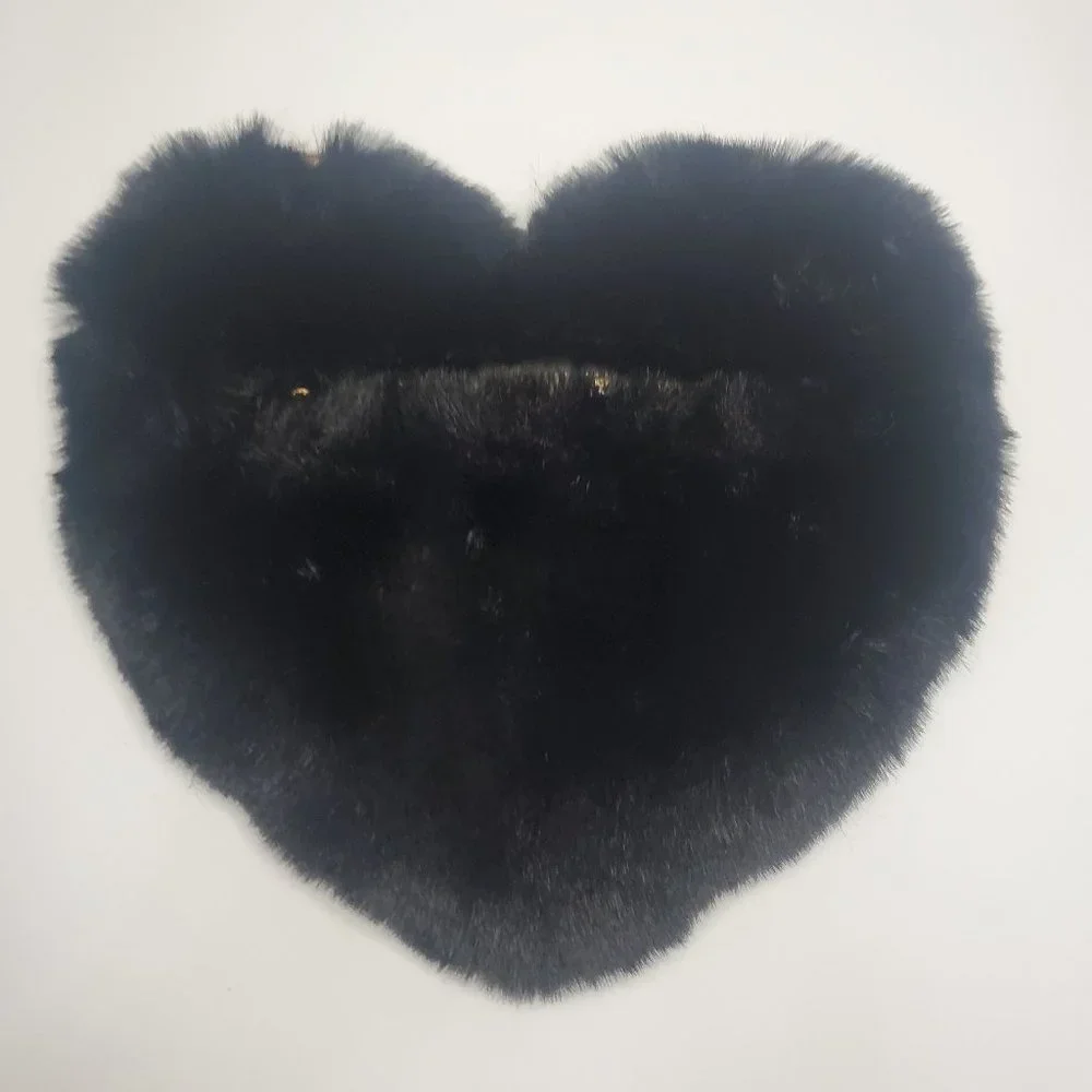 NWOT Black Fuzzy Heart Chain Crossbody Purse With Gold Accents