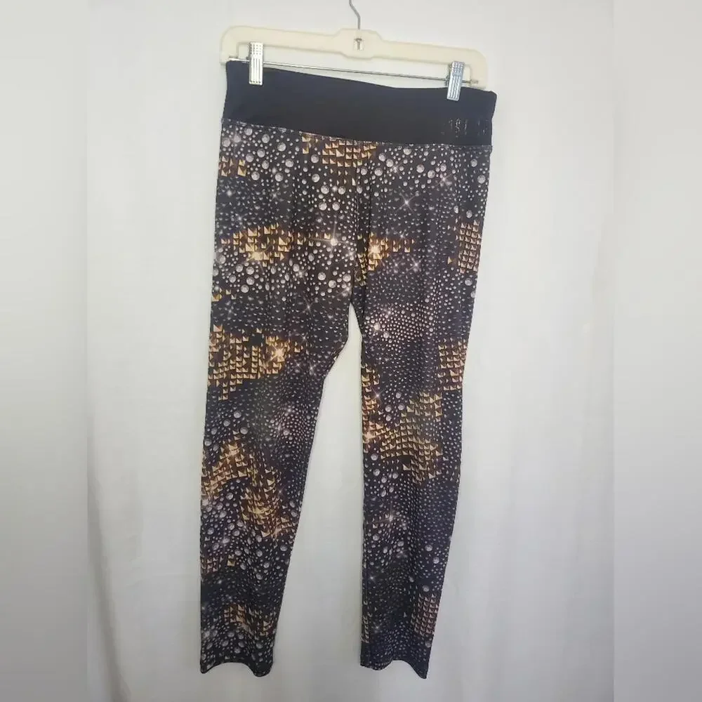 Pre-Owned Black And Gold Justice Active Women’s Diamond Design Leggings Size 20