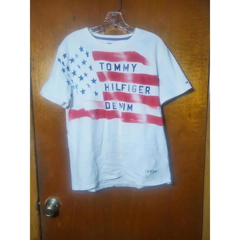 Pre-Owned Men’s White Tommy Hilfiger Denim Short Sleeve Top Size Medium