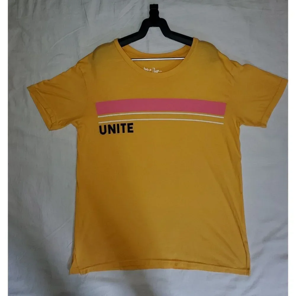 NWOT Flirtitude Unisex Active Gold Unite Short Sleeve Tee Size Large