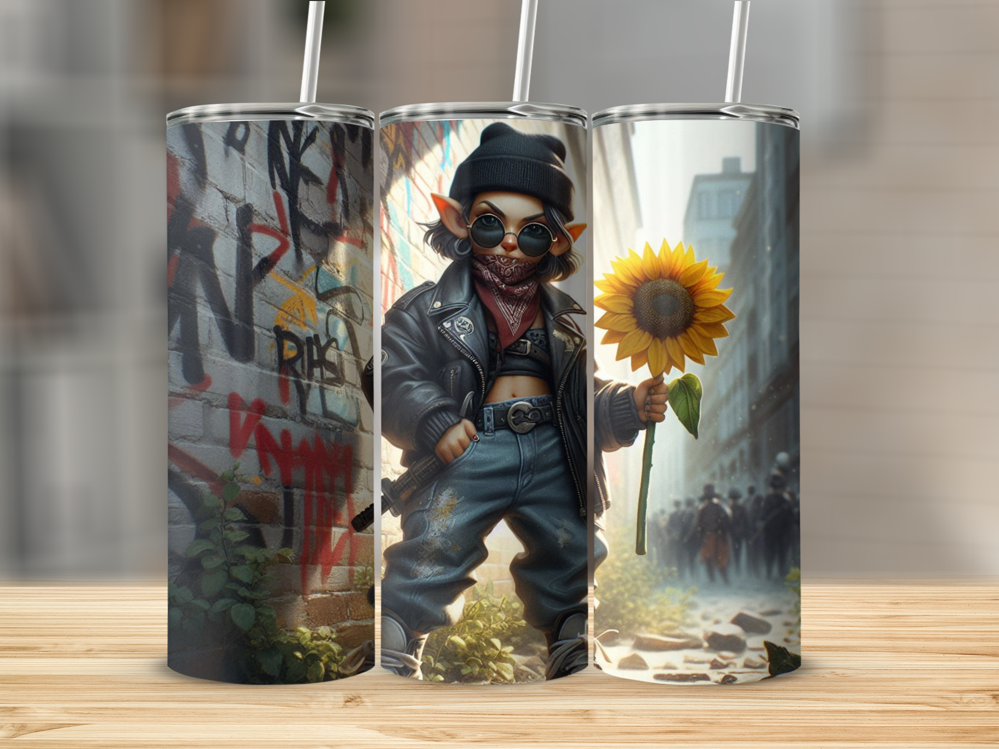 Bandana Gnome Sunflower 20 oz Skinny Stainless Steel Tumbler Handmade Gift