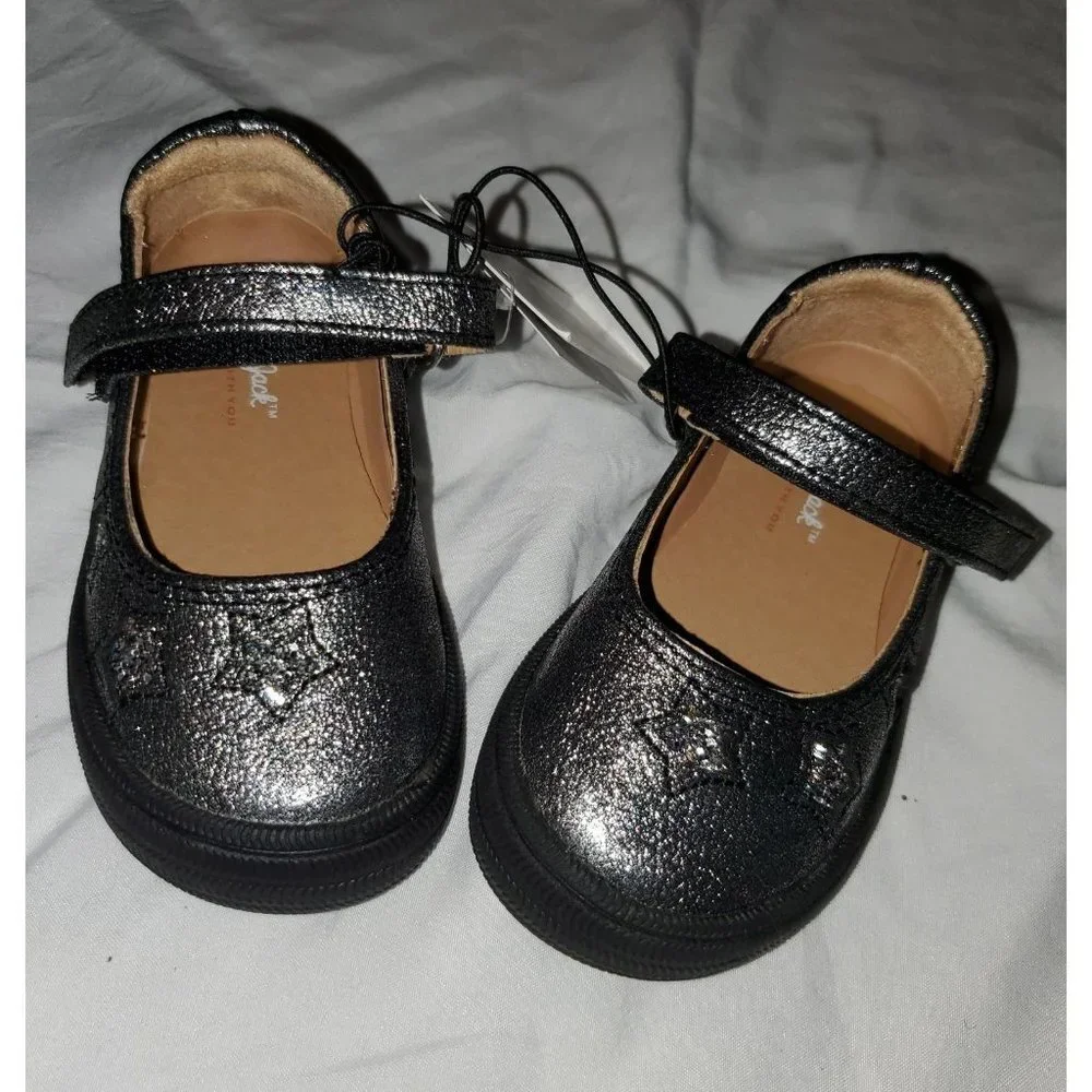 New Toddler Girls' Annabelle Adjustable Easy Close Glitter Mary Jane, Pewter