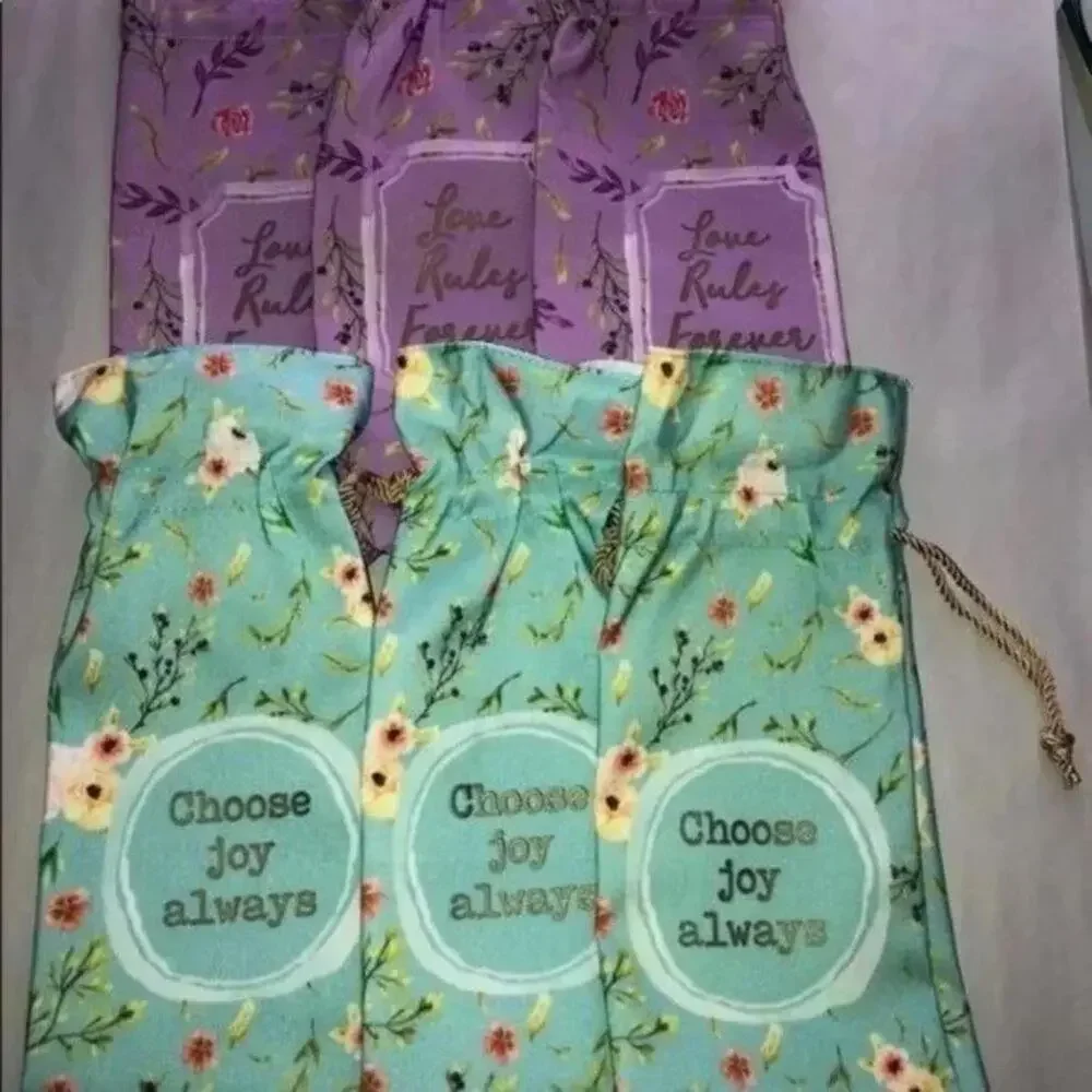 New 6 Fabric Gift Bags for Wine or Champagne Bottles Drawstring Tie Wrap Bags