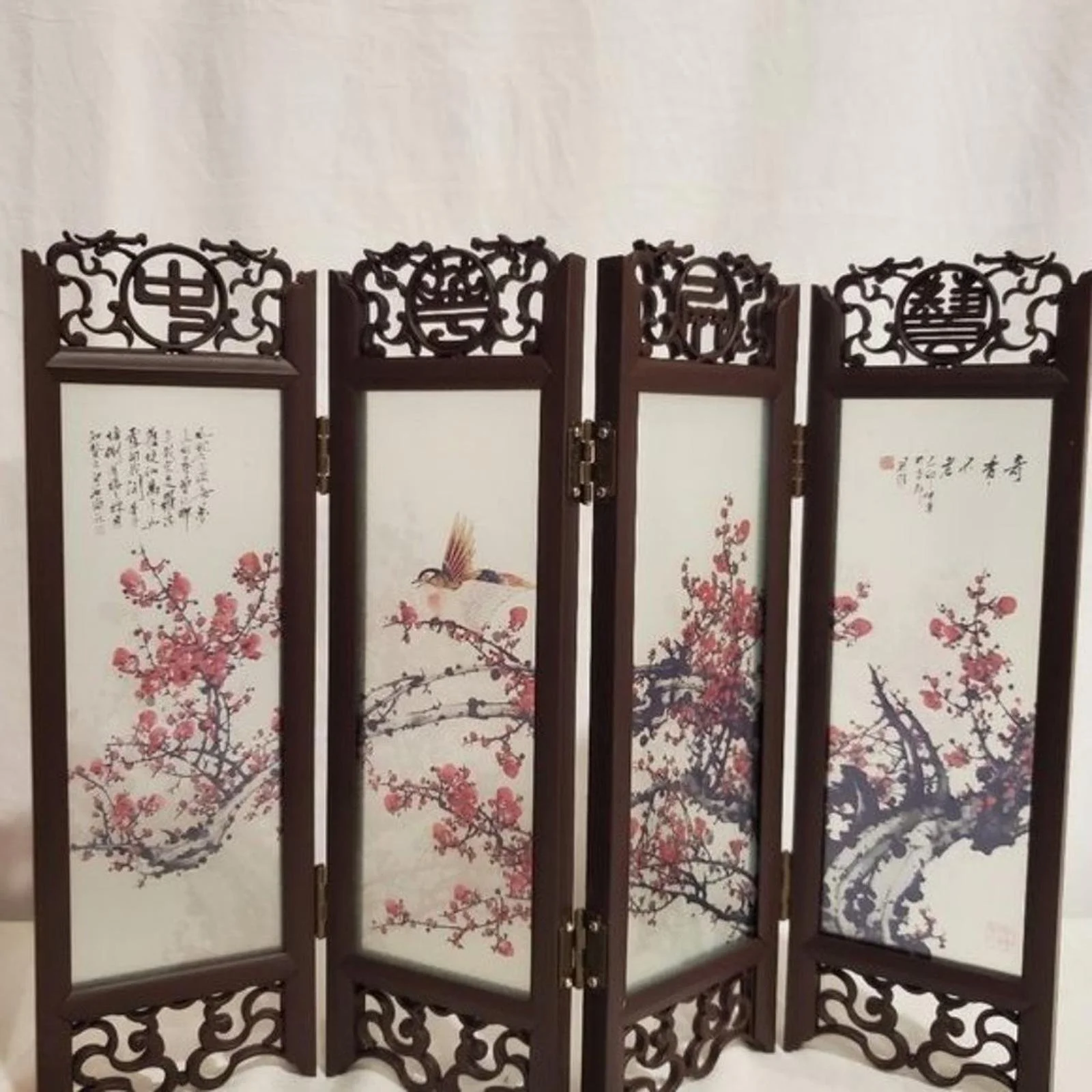 New Folding Screen Cherry Blossom Decorative Desktop Divider 15 1/4 In  X 12 In