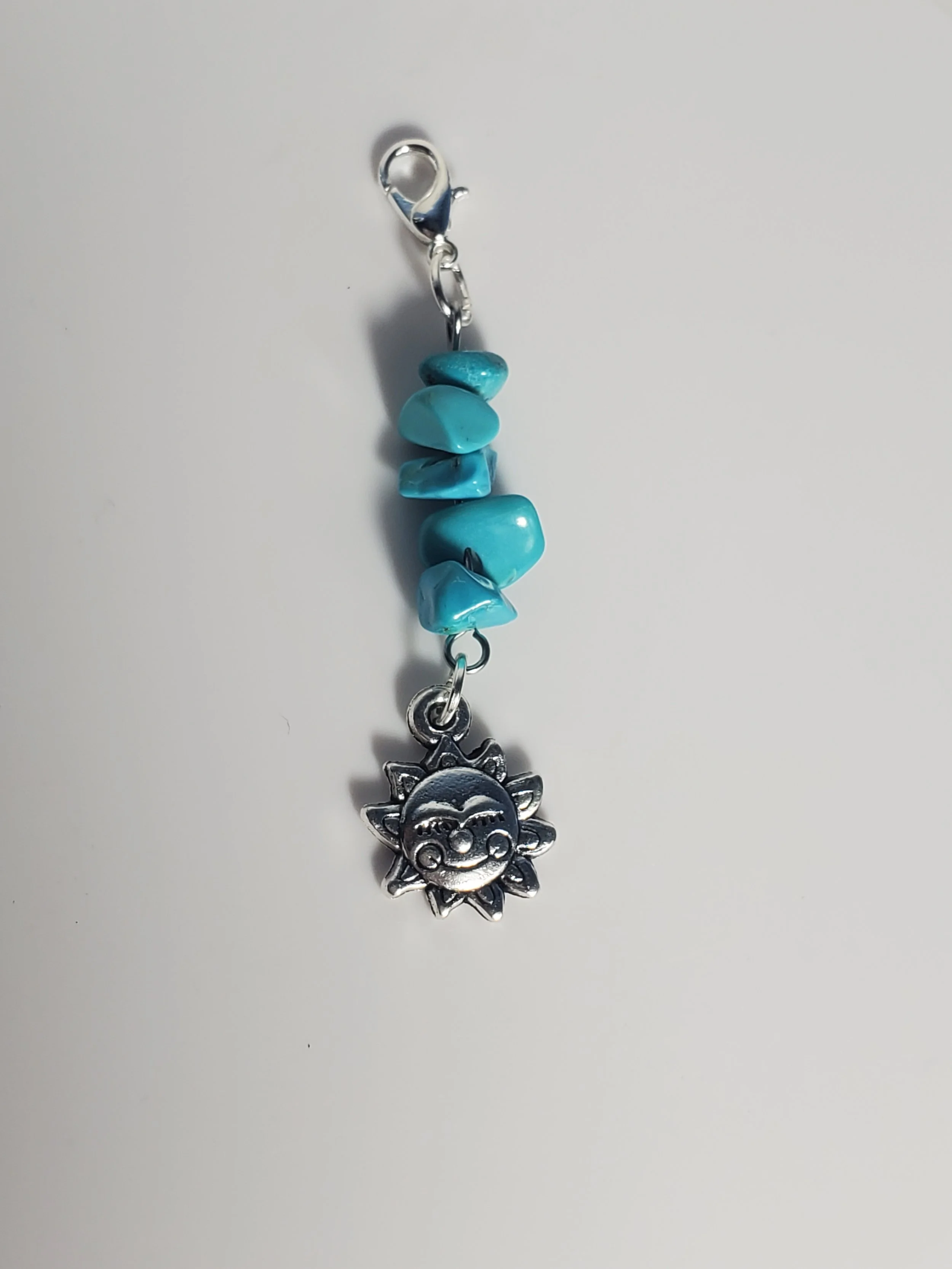 Handmade Bohemian Sun “Made With A Smile” Keychain Pendants/ Stitch Markers for Crocheting With Alloy Lobster Claw Clasps Turquoise Stone