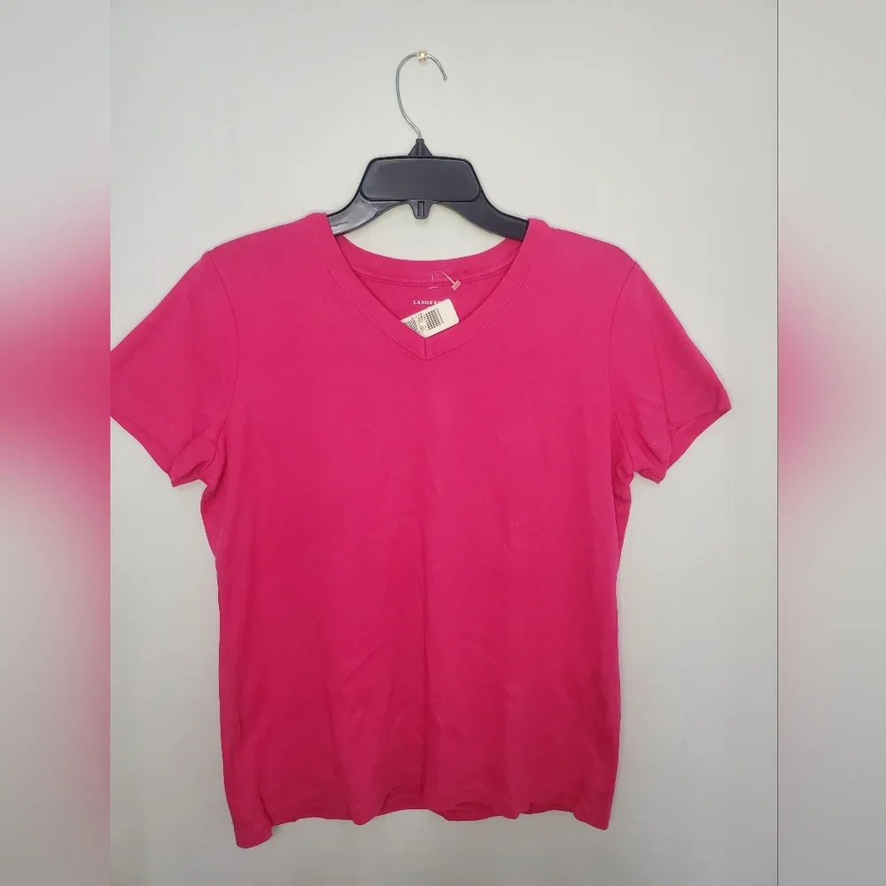 Pre-Owned Women’s Lands End Pink Short Sleeve Shirt Size Medium 10-12