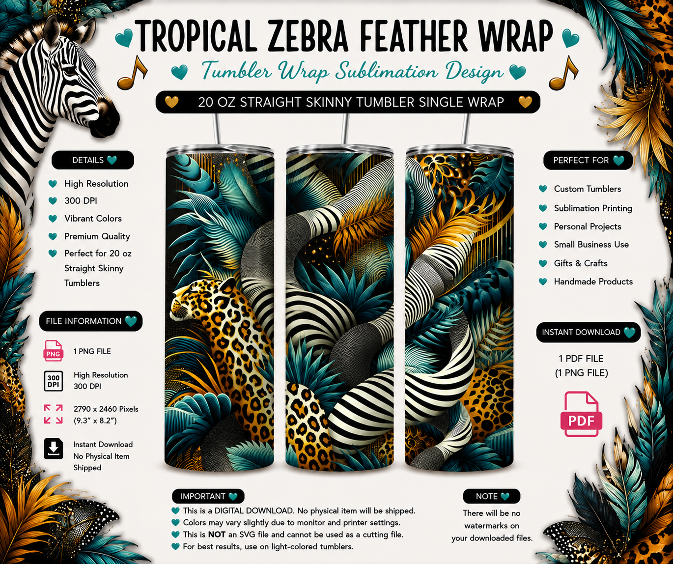 Safari Stripe Jungle Wrap PNG | 20 Oz Skinny Tumbler Sublimation