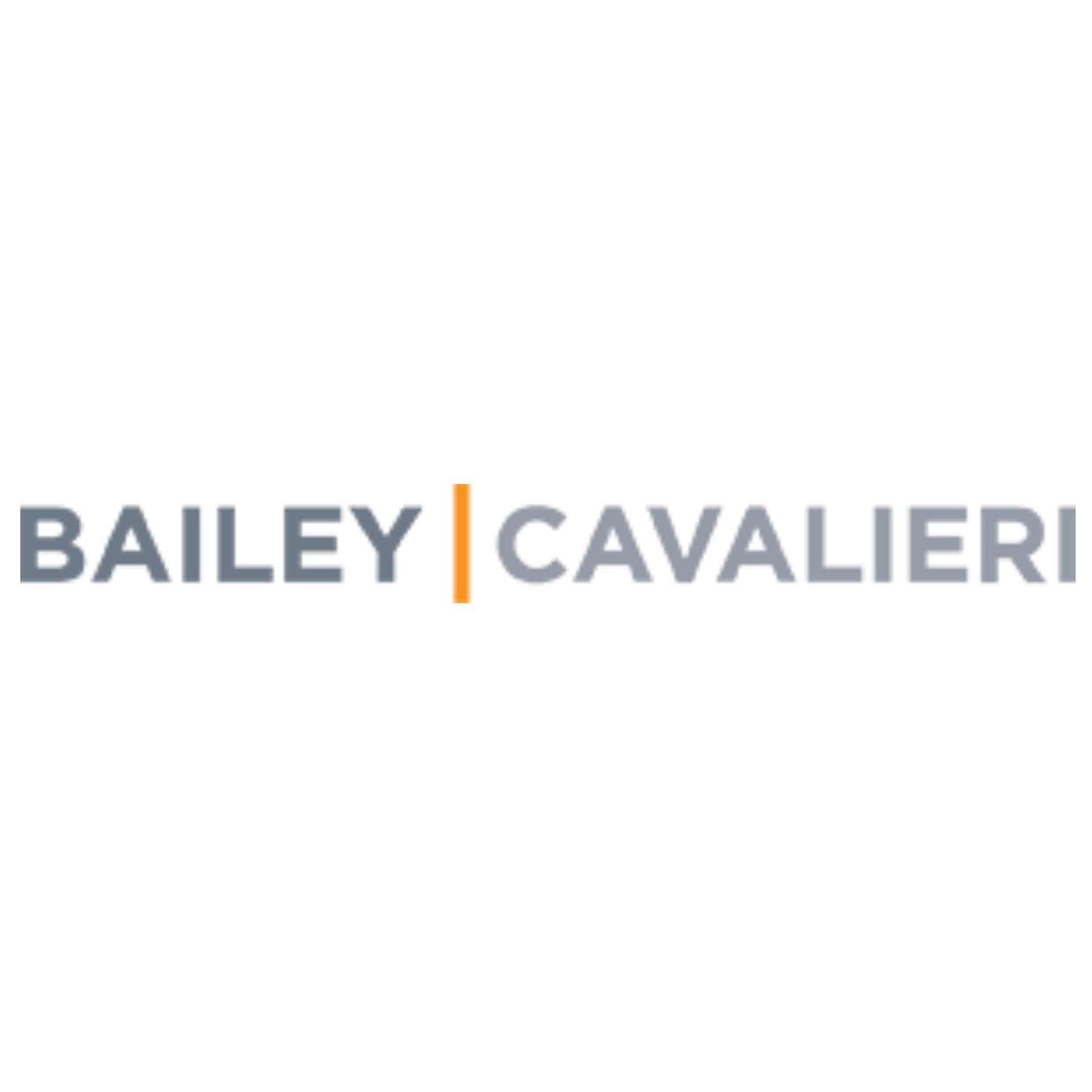 Bailey Cavalieri logo with gray and orange text on a black background.