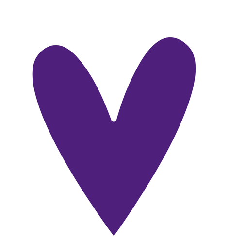 Purple heart with white outline on a black background.