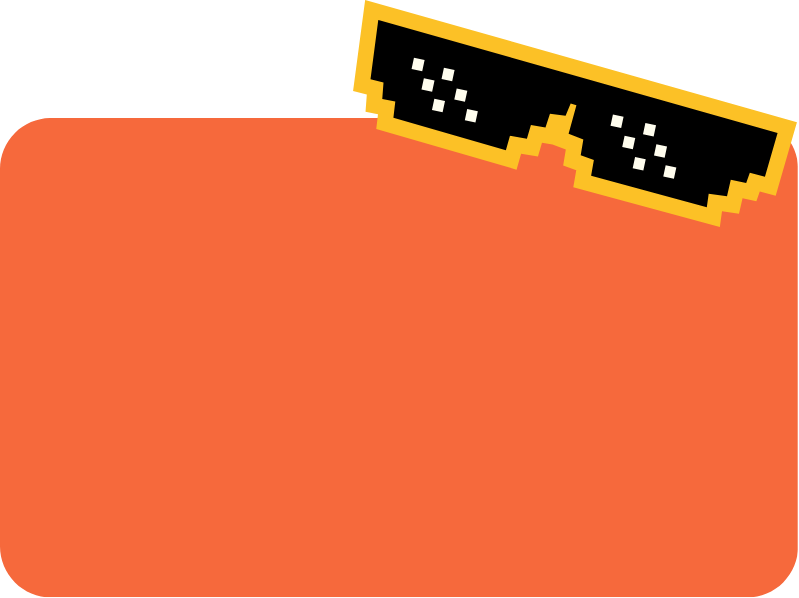 Pixel art orange character wearing black and yellow sunglasses.