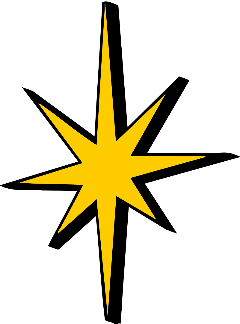 A yellow eight-pointed star on a black background.