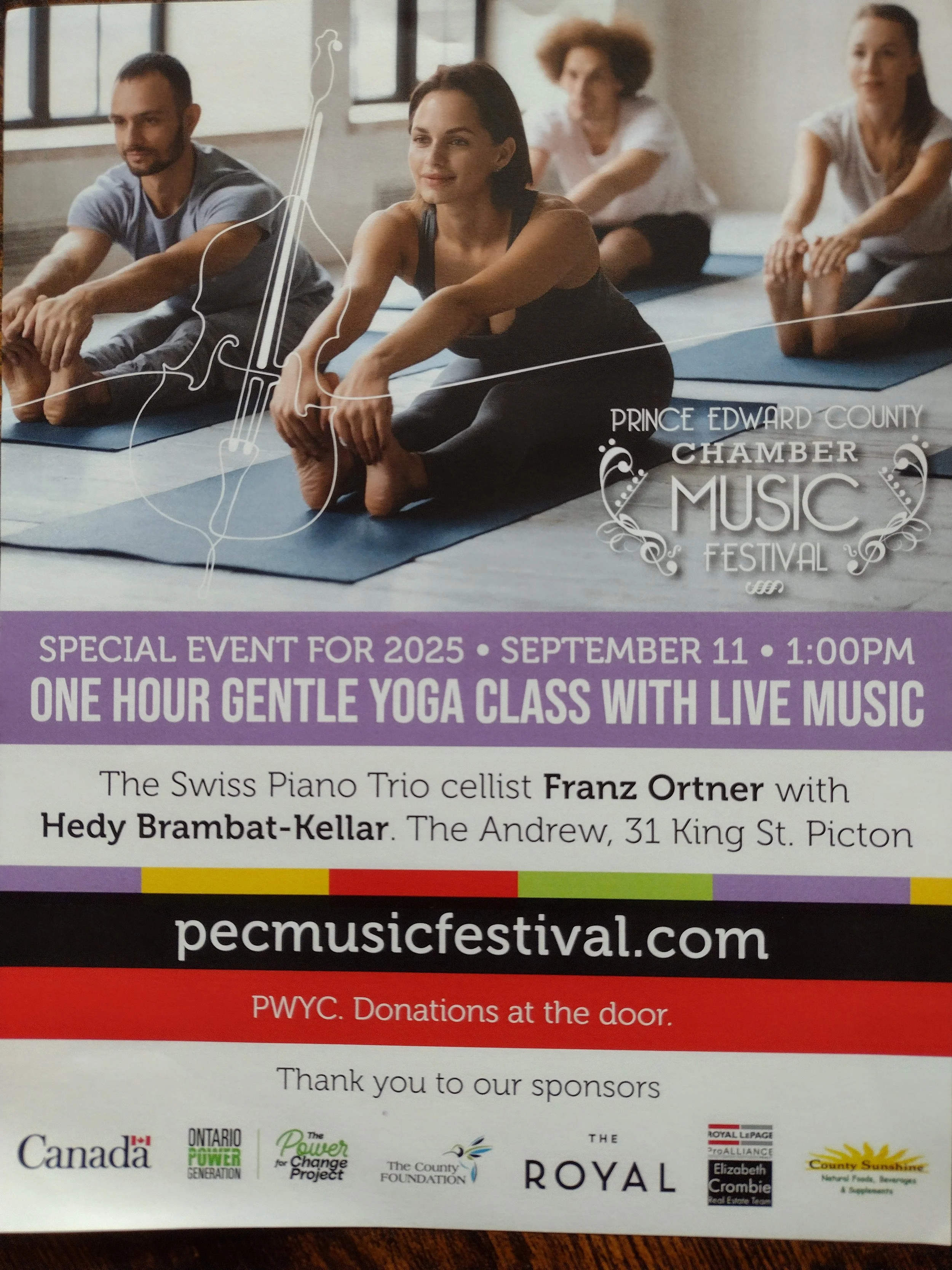 PEC Chamber Music Special Event-a 1 Hour Gentle Yoga Class accompanied by Cello Music.