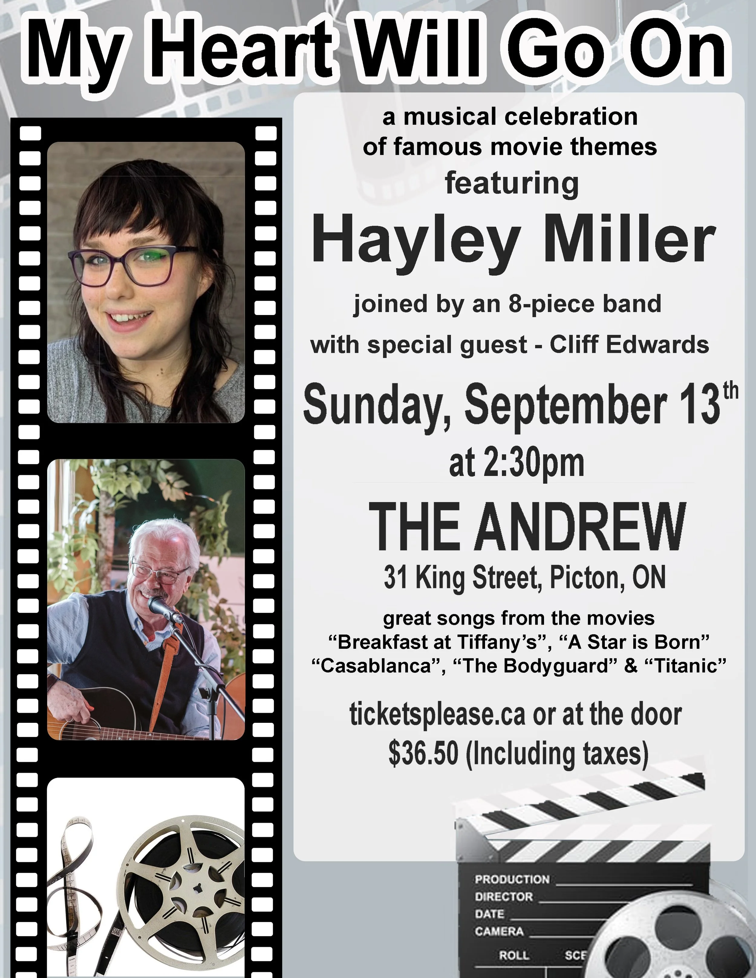 My Heart Will Go On Concert. Featuring Hayley Miller &amp; 8 Piece Band. Special guest-Cliff Edwards.