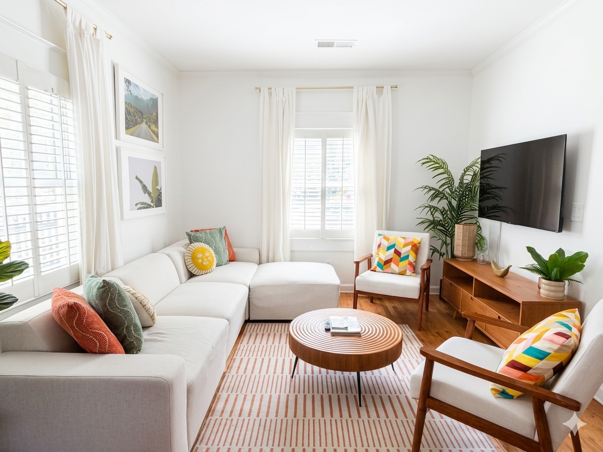 Main living room with seating and TV