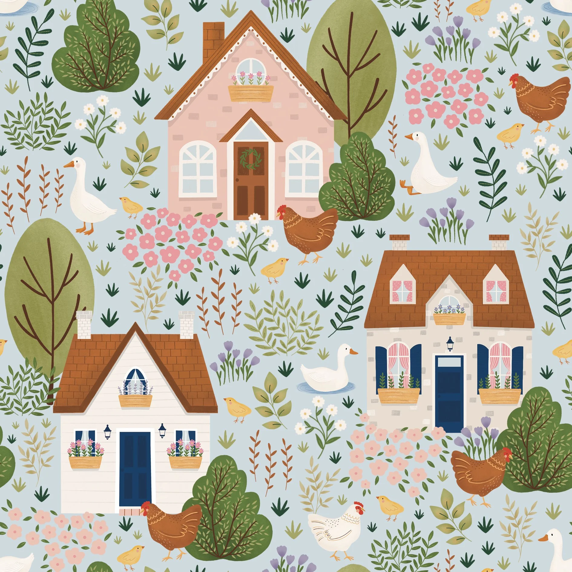 Maisons en fleurs - Phare - Bleu - PEC004