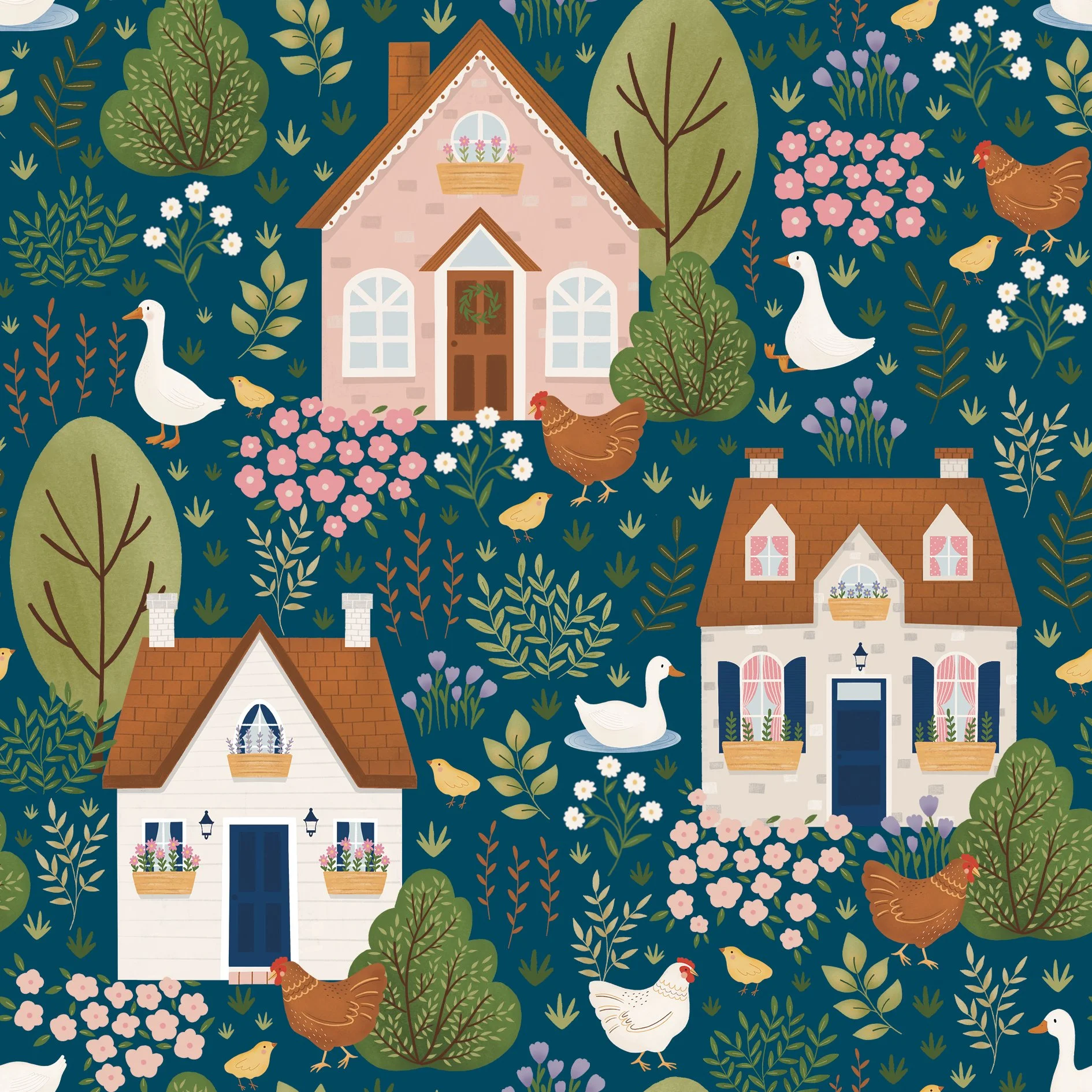 Maisons en fleurs - Phare - Bleu foncé - PEC004