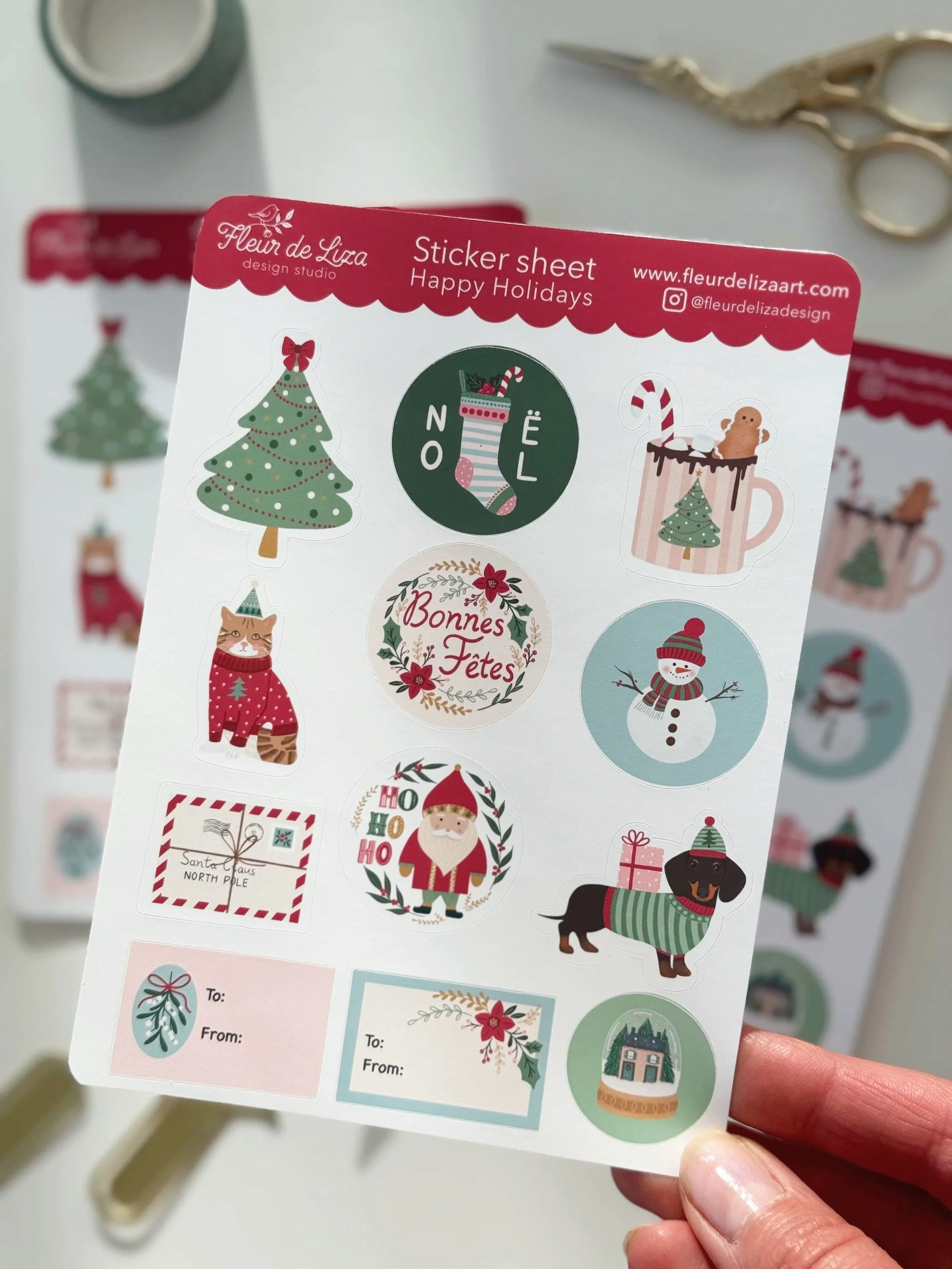 Planche d'Autocollants Happy Holidays