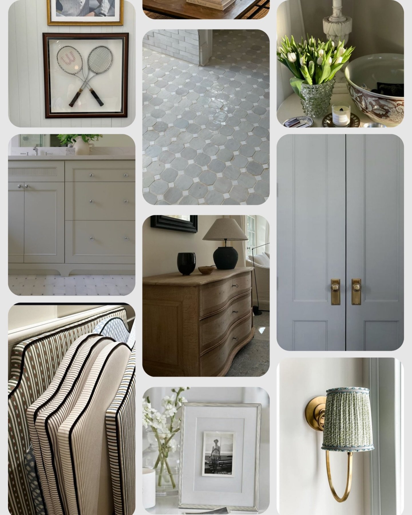 Currently loving: 

&bull; Cr&eacute;mone bolt hardware 
&bull; Custom fabric headboards from the UK 
&bull; Sabre Paris cutlery 
&bull; Good skincare/makeup 
&bull; Relaxed linens 
&bull; honed marble countertop edge details
&bull; French blue anyth