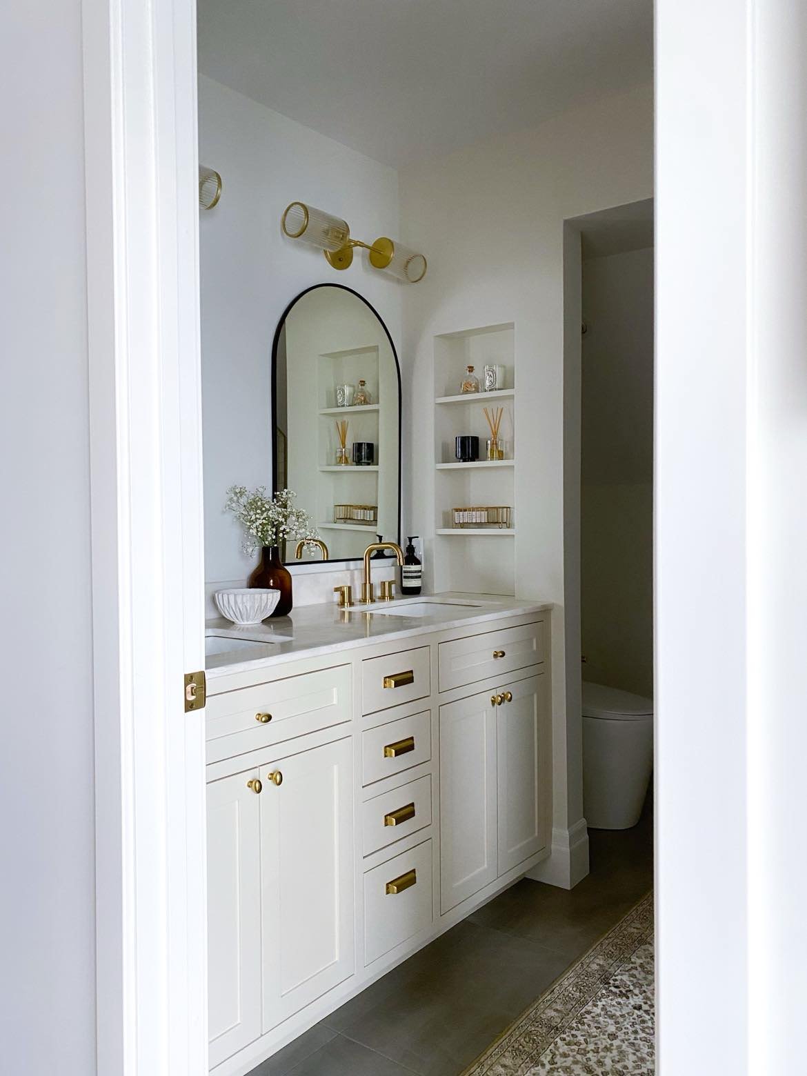 White double vanity marble countertop custom master bathroom Ottawa