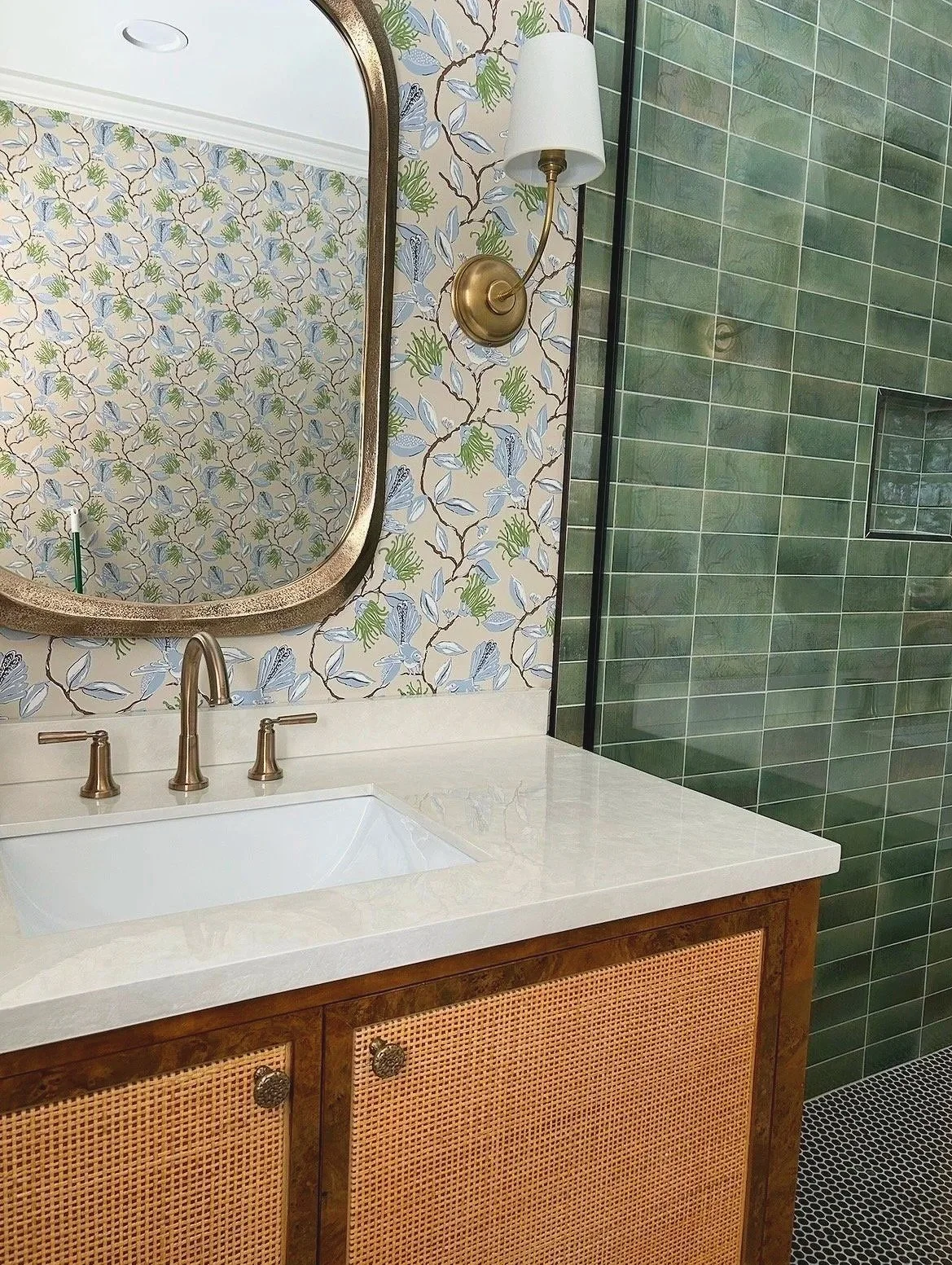 Gorgeous custom Chattanooga bathrooms. Wallpaper, tile, shower, tub