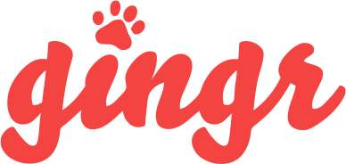 The word 'gins' written in cursive red letters with a red paw print above the letter 'i'.