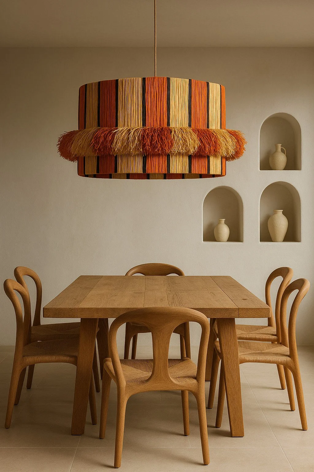 Baobao es una lámpara artesanal de rafia que aporta textura natural y una luz cálida ideal para comedores.