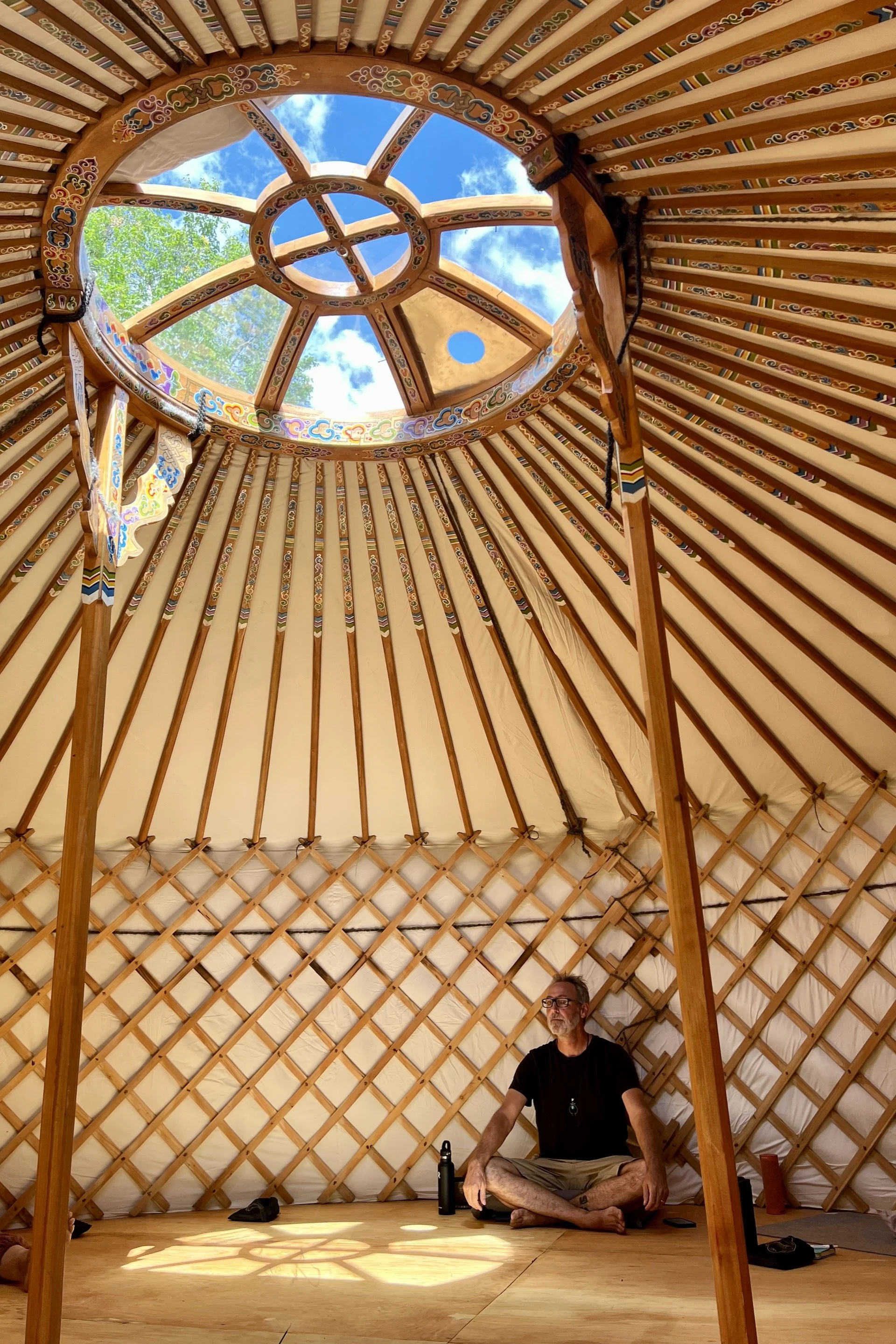 Meditation session in the yurt