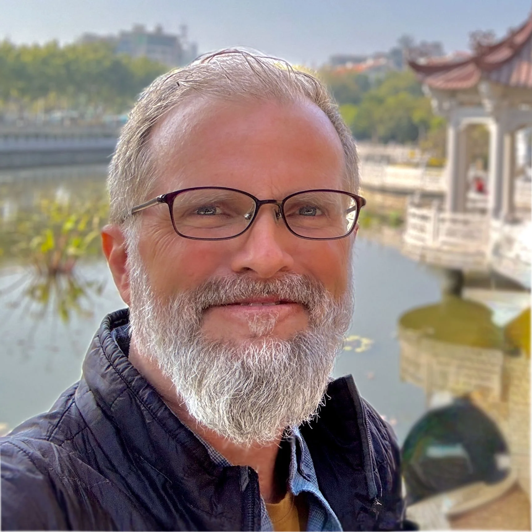 Mark at temple in Asia