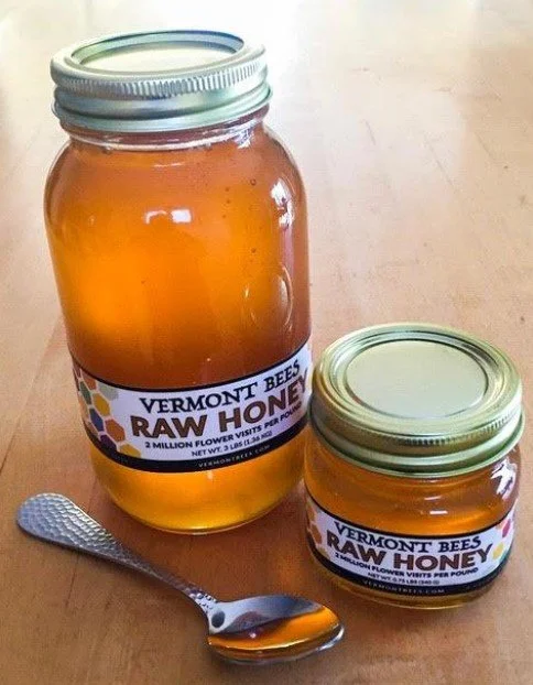 Two jar sizes of Vermont Bees Raw Honey