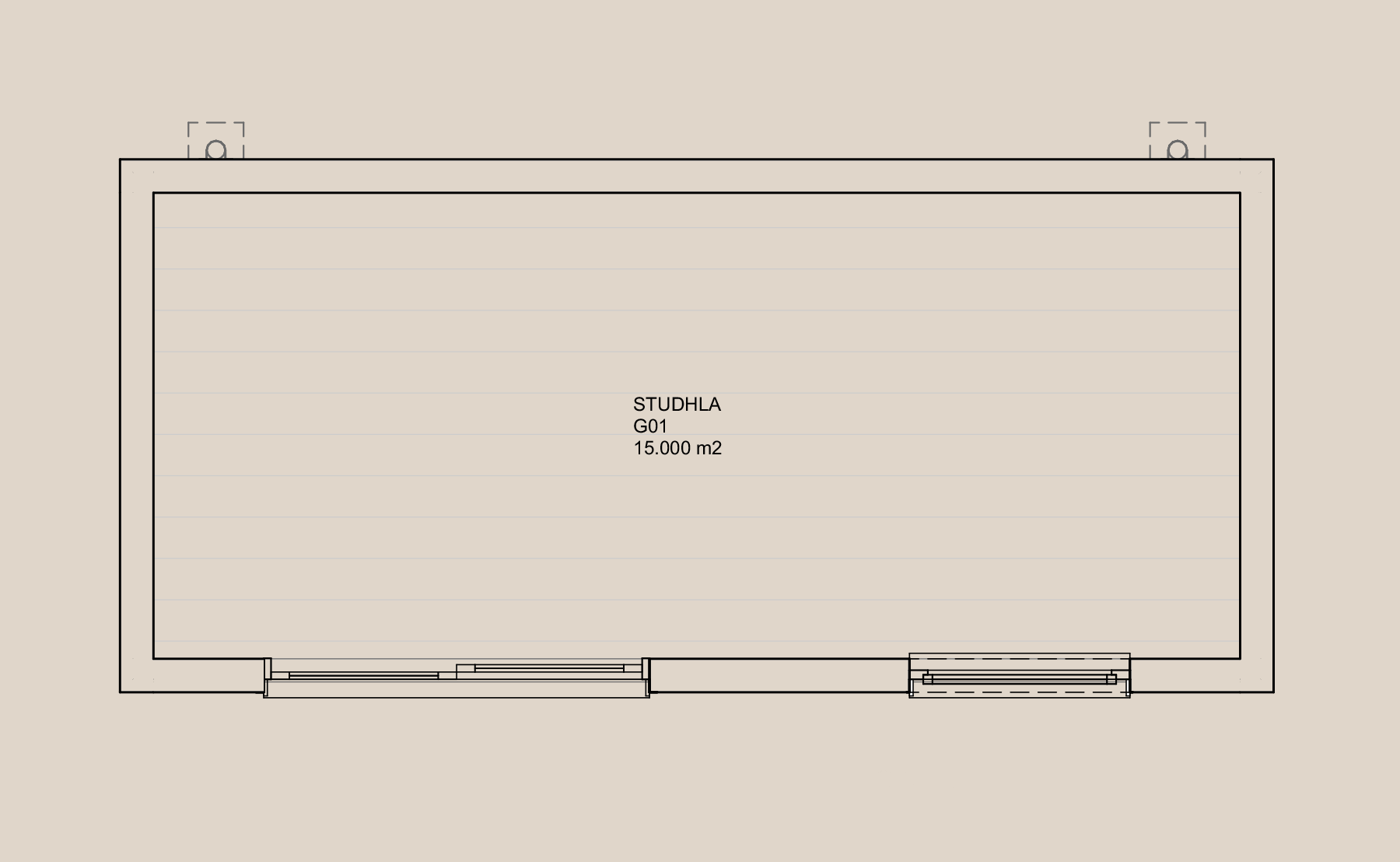 Floor plan of a garden room with a large central room labeled 'STUDHLA 15m2'.