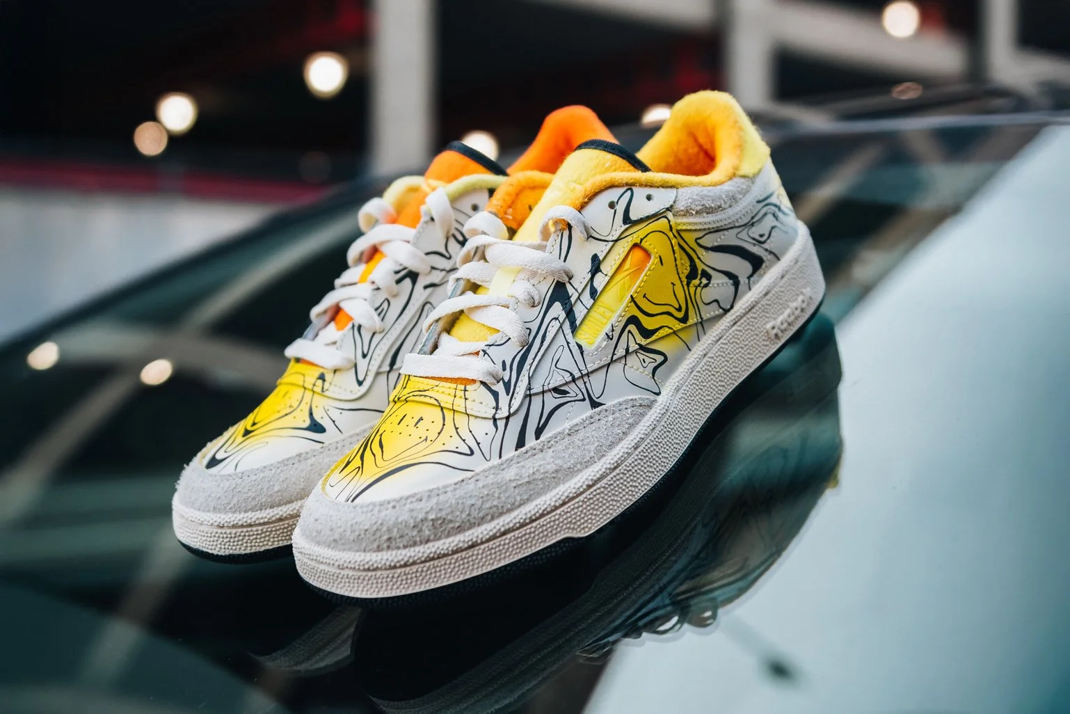 Custom Reebok Club C 85 x Smiley made by Sneaker Queens Customs. Photo taken by Canton, Ohio photographer Treven Warner.