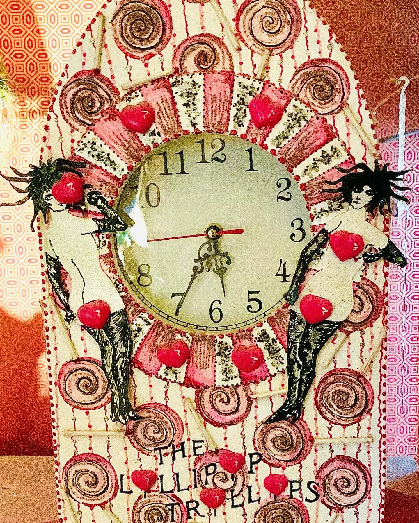 Lollipop Trollop Clock.  #EdwarGorey #clock #time  #pink #lollipops