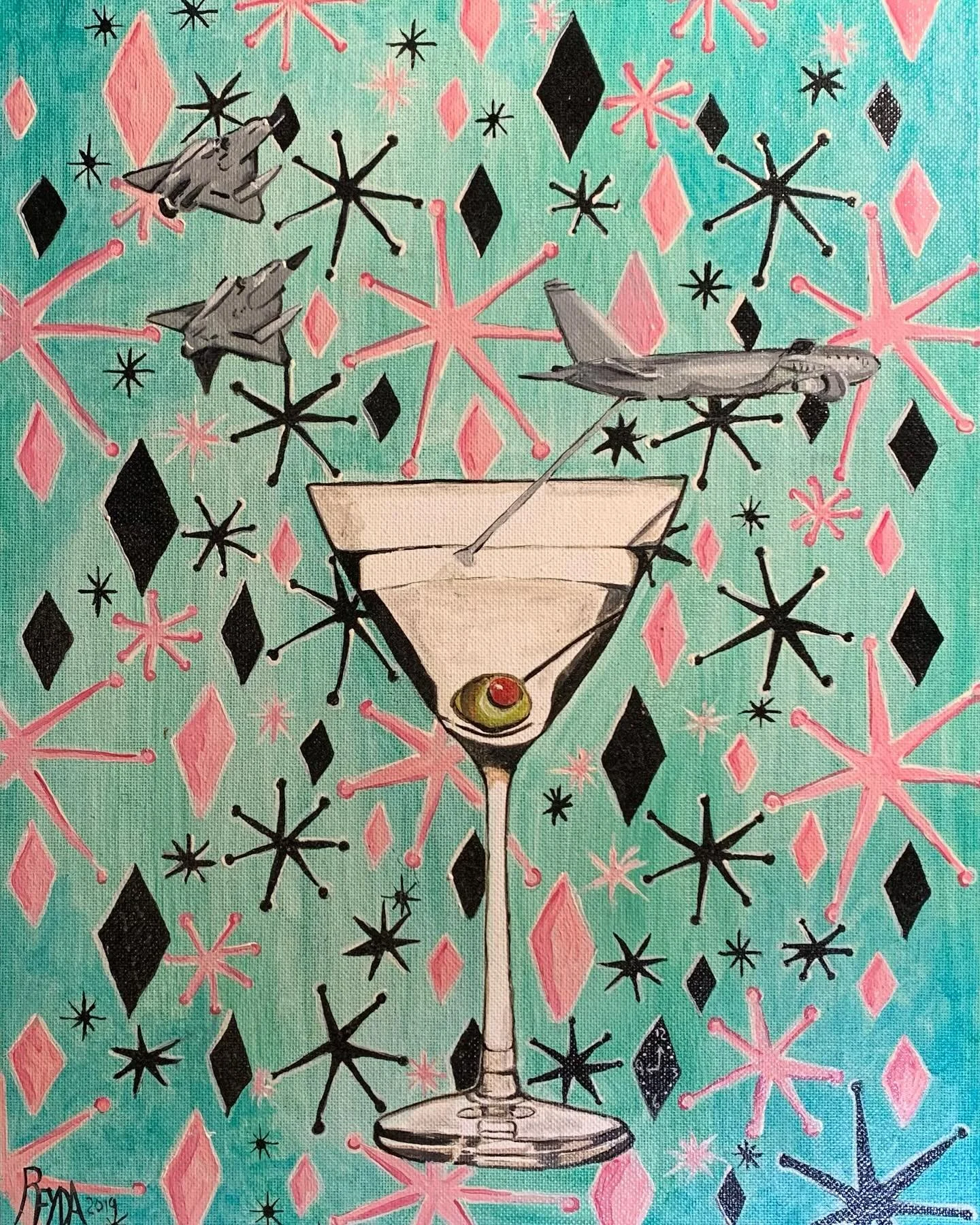 Fill Er Up, # 1 Military Martini series, oil.
#Military #martini #oilpainting #midcenturymodern #aetonauticalengineer #aeronautical #painter #studio #atomicage #drinks #olive #glass #shaker