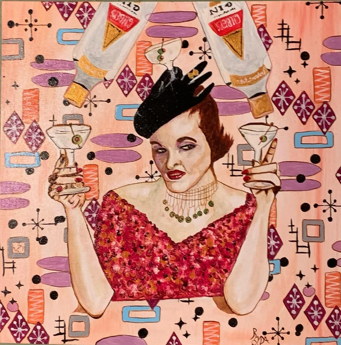 Refueling, One More For The Road,  # 2, Military Martini series. Oil.
#militarymartini #drinks #barfly #atomicage #midcenturymodern  #funkyhat #toots #martini #gin #Navy #oilpainting #painter #studio #artoninstagram