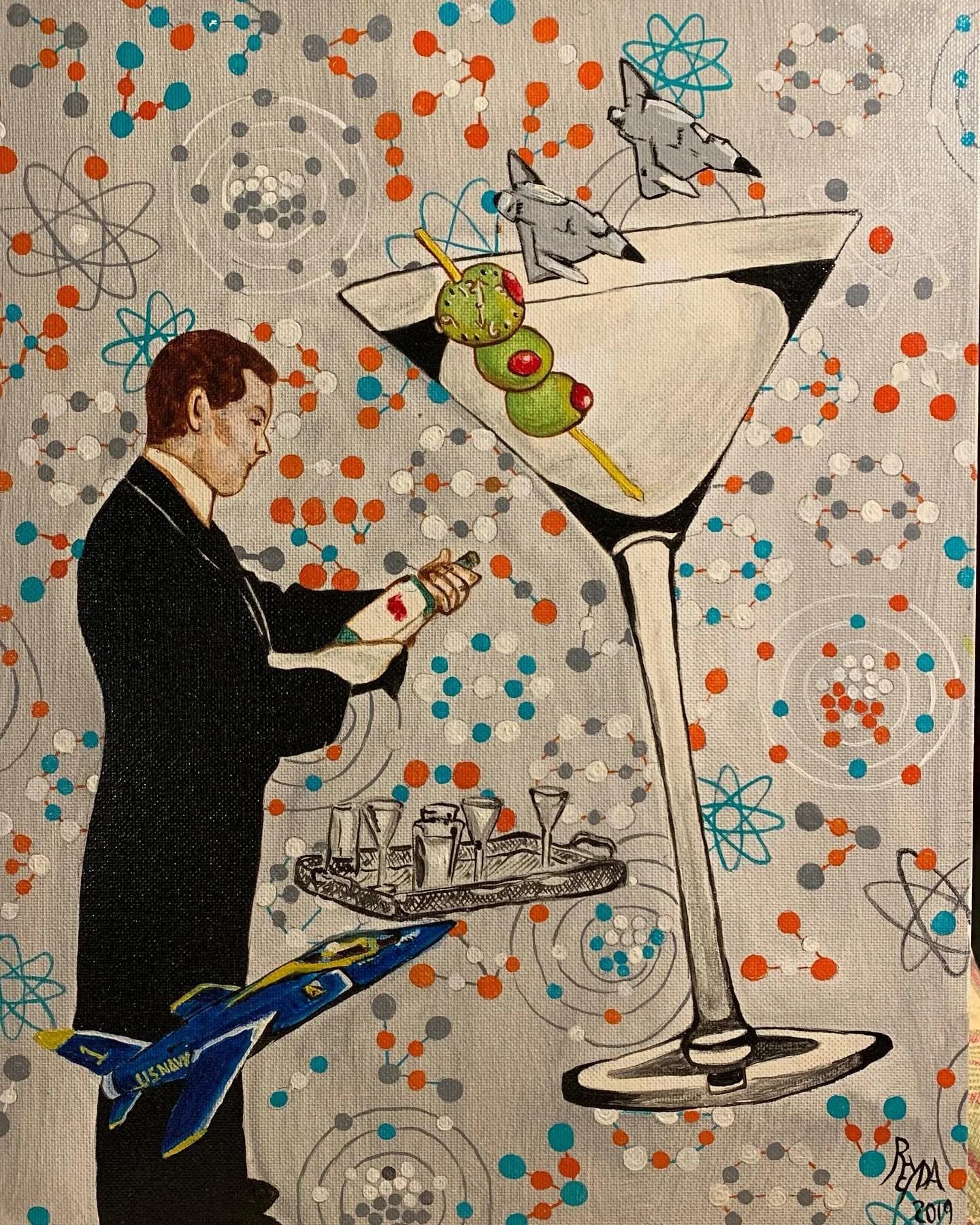 Strike Force # 4, Military Martini series, oil.
 #military #Navy #aeronauticalengineer #drinks #olive #gin #vermouth #hitmeagain #pour #flight #aeroplane #oilpainting #painter #studio #radareyda