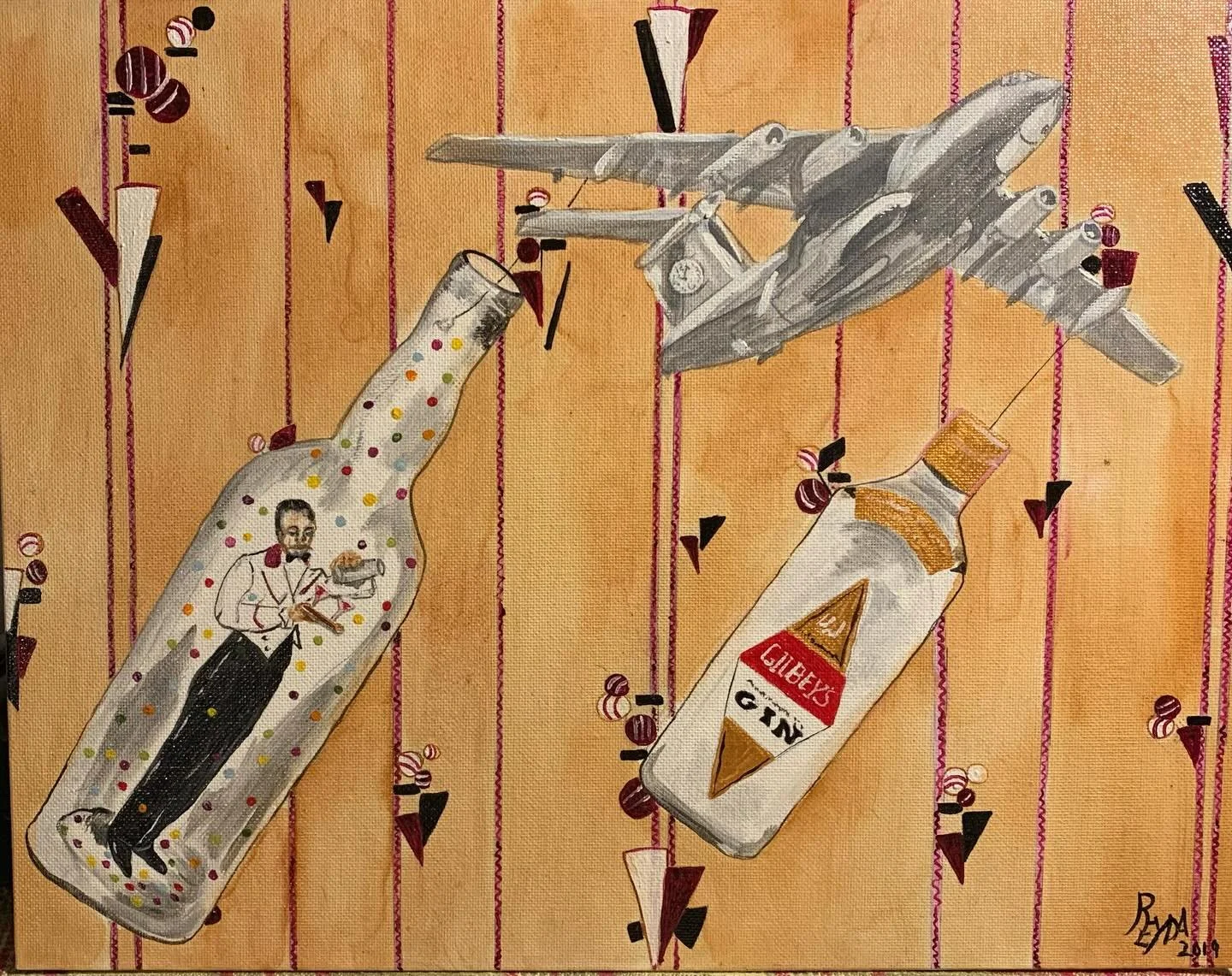 In A Bottle , last of the Military martini series, oil.
#military #martini #Navy #gin #vermouth #drinks #aeronauticalengineer #aeronautical  #flight #wings #flight #fuel #painter #oilpainting