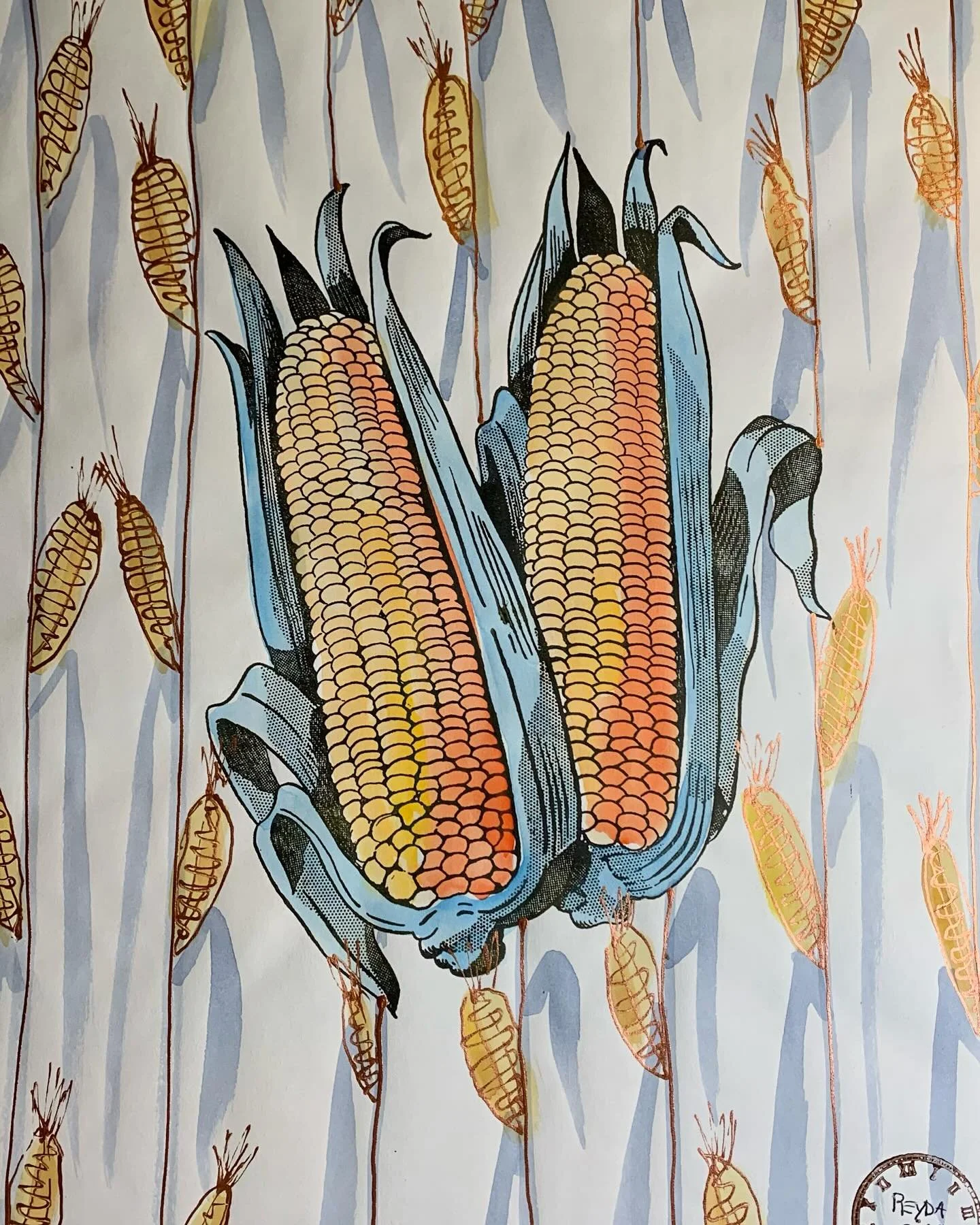 Blue Corn, letterpress print, watercolor.
Using antique machine and plate- corn is grown on paper.
#letterpress #print #ink #antiqueletterpressmachine #1865 #corn #earsofcorn #printing #bluecorn