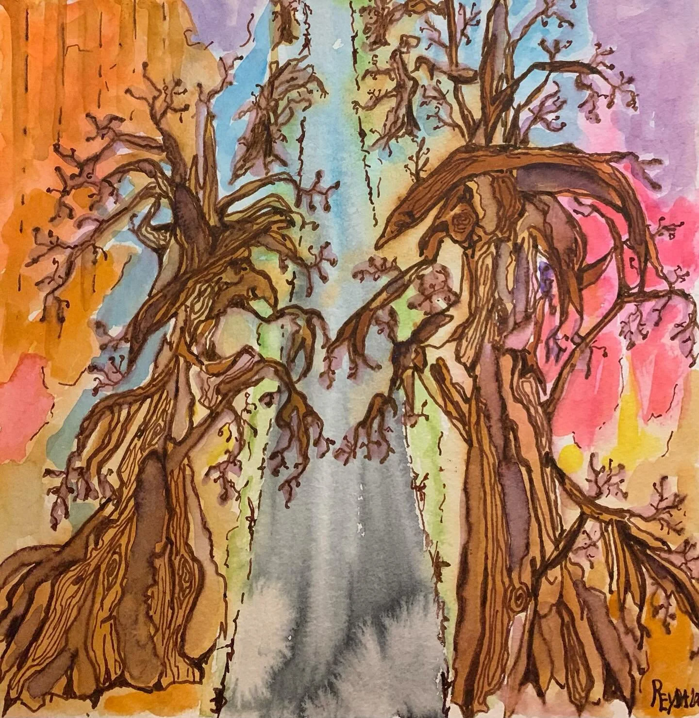 Witch Trees, watercolor, ink, quick sketch.
They tend to converse across the roads with each other.
#watercolor #traditionalart #ink #quicksketch #oldtrees #lostroads #hidden #secrets #spookyart  #autumn #Halloween #witchy #witches #witchesofinstagra