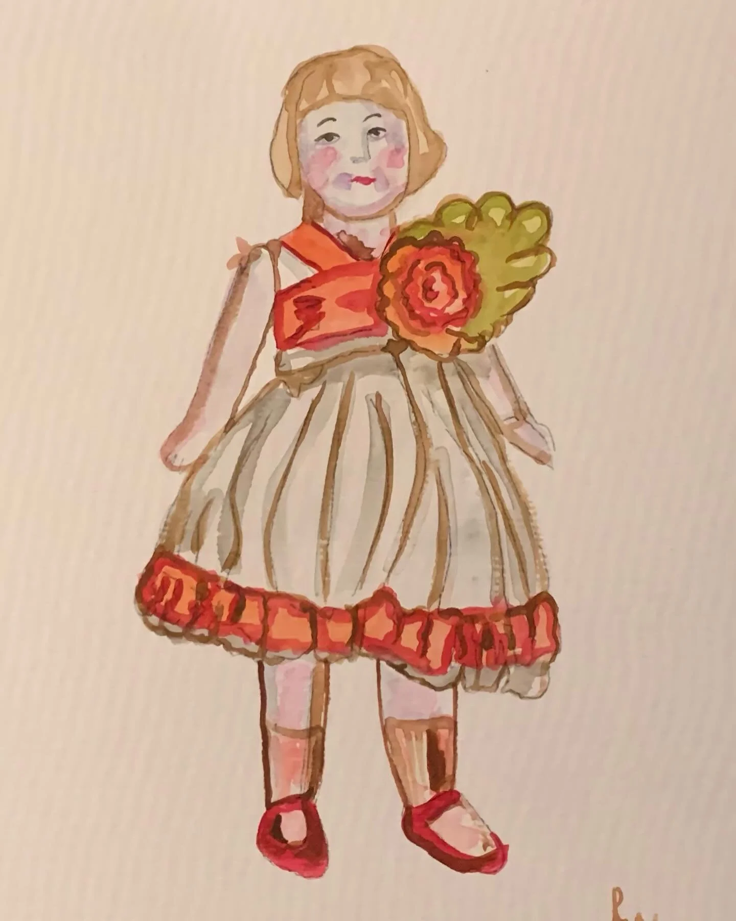 Frozen Charlottes appear with snow predictions. Quick watercolor.
A chill in the air keeps them frozen in place; yet- still smiling.
#frozencharlotte #frozen #doll #porcelian #cold #snow #winterweather