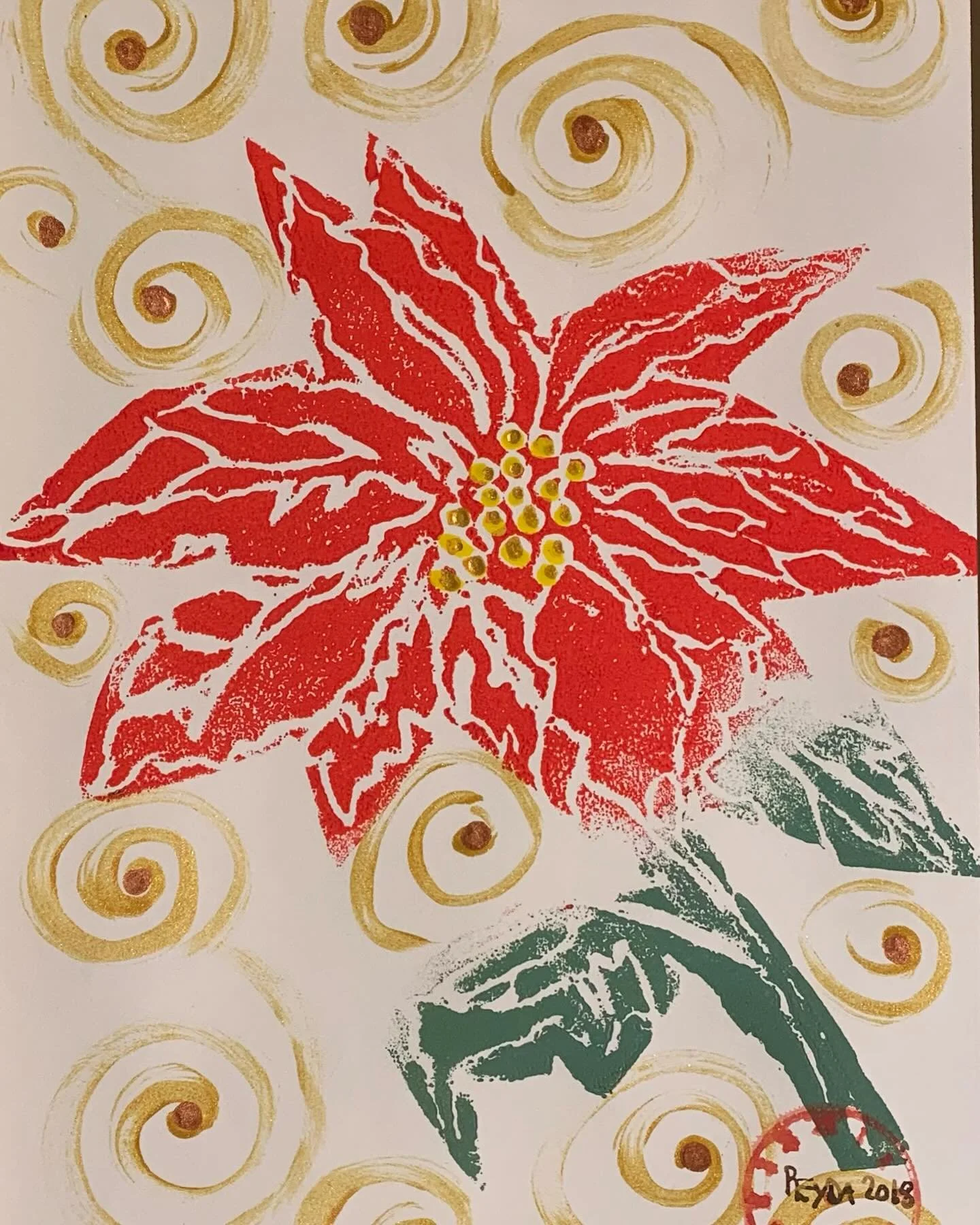 Poinsettia card from the past; styrofoam print, ink.
#Christmascard #poinsettia #print #card  #ink #makeyourself #Greetings #holidaygreetings #Originalart #traditionalart #blooming