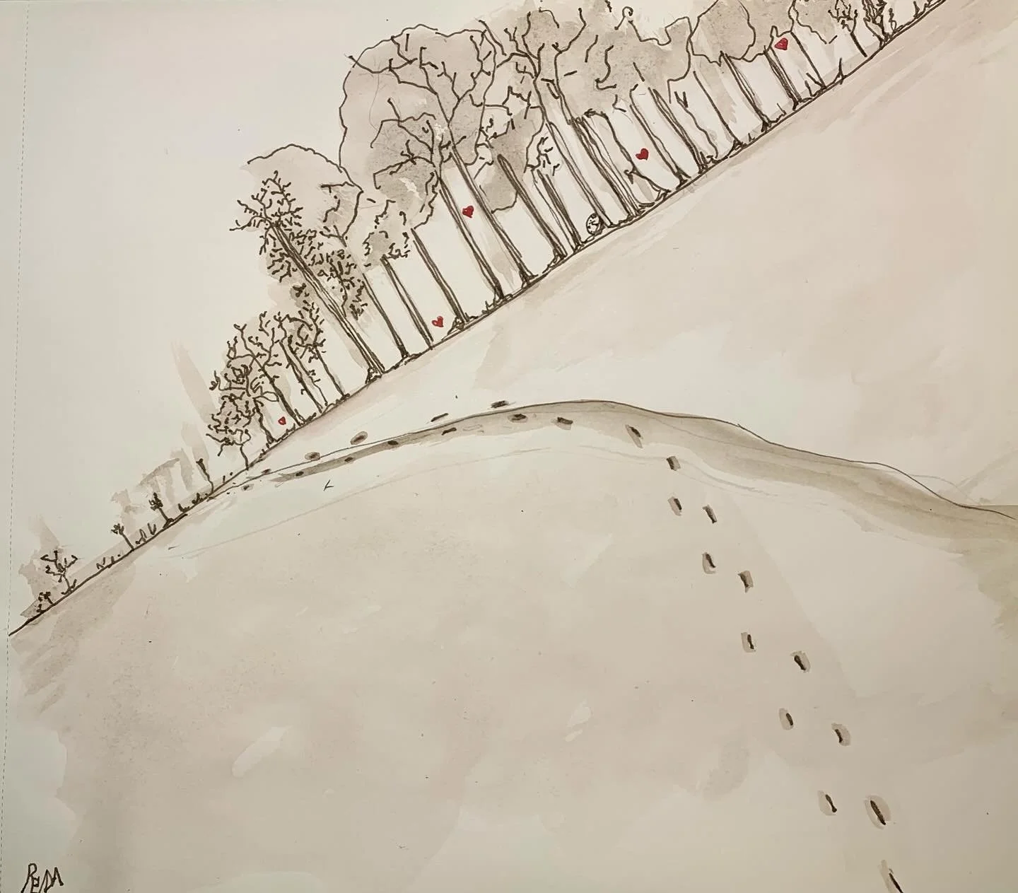 Windbreak In A Snow Coverd Field.
Watercolor, ink, quick sketch.
#watercolor #traditionalart #ink #quicksketch #winter #snow #hearts #valentine #windbreak #trees #sleeping #farmersfield #trees