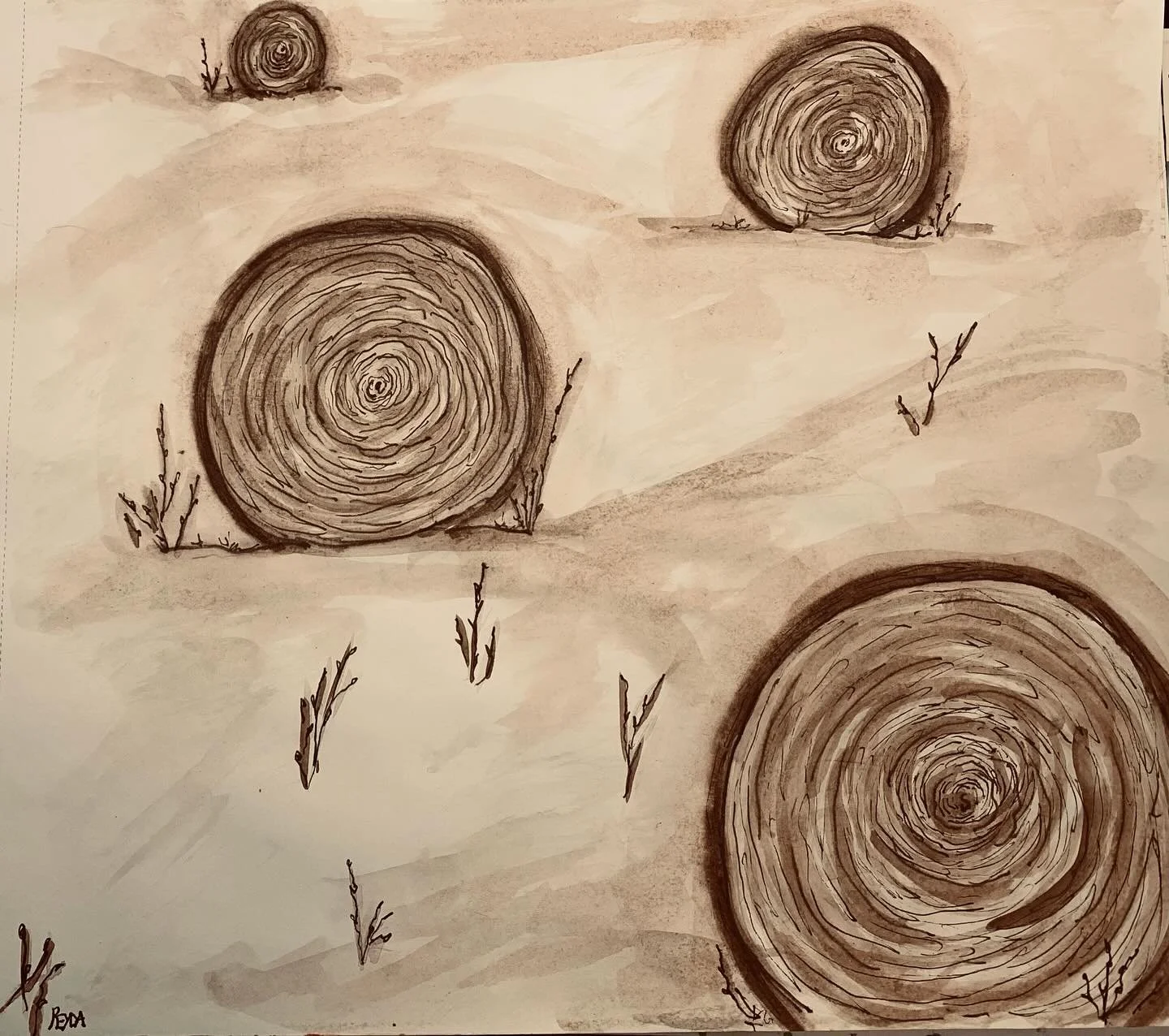 Hay In Snow Field
Watercolor, ink, quick sketch.
#traditionalart #ink #watercolor #quicksketch #hay #haybales #farmersfields #farmers #winterfodder #supportlocalfarmers #snow #coveringground #snowcover