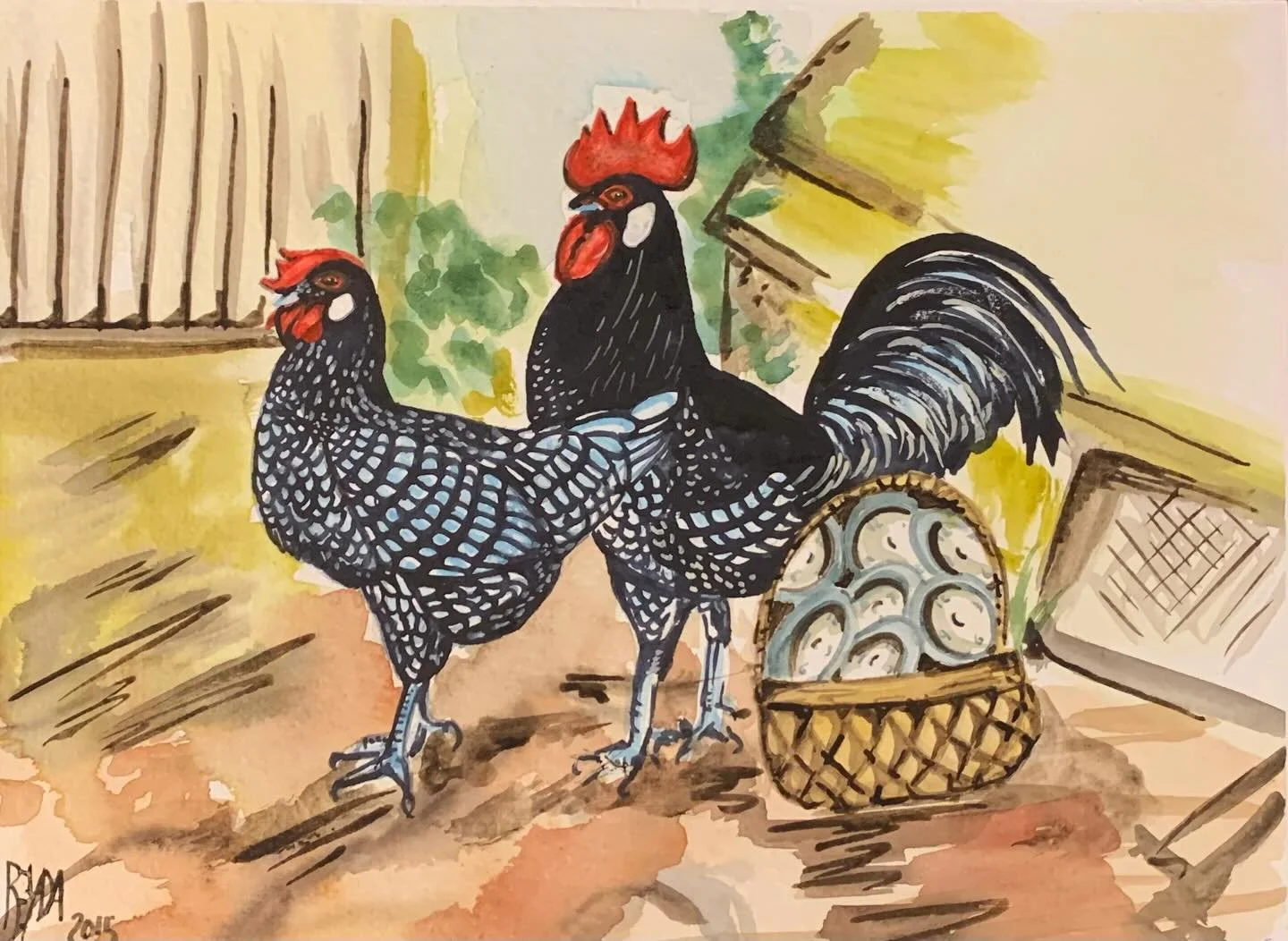 Chickens, watercolor.
#traditionalart #watercolor #chickens #eggproductionup #time #chicktime #Andalusians