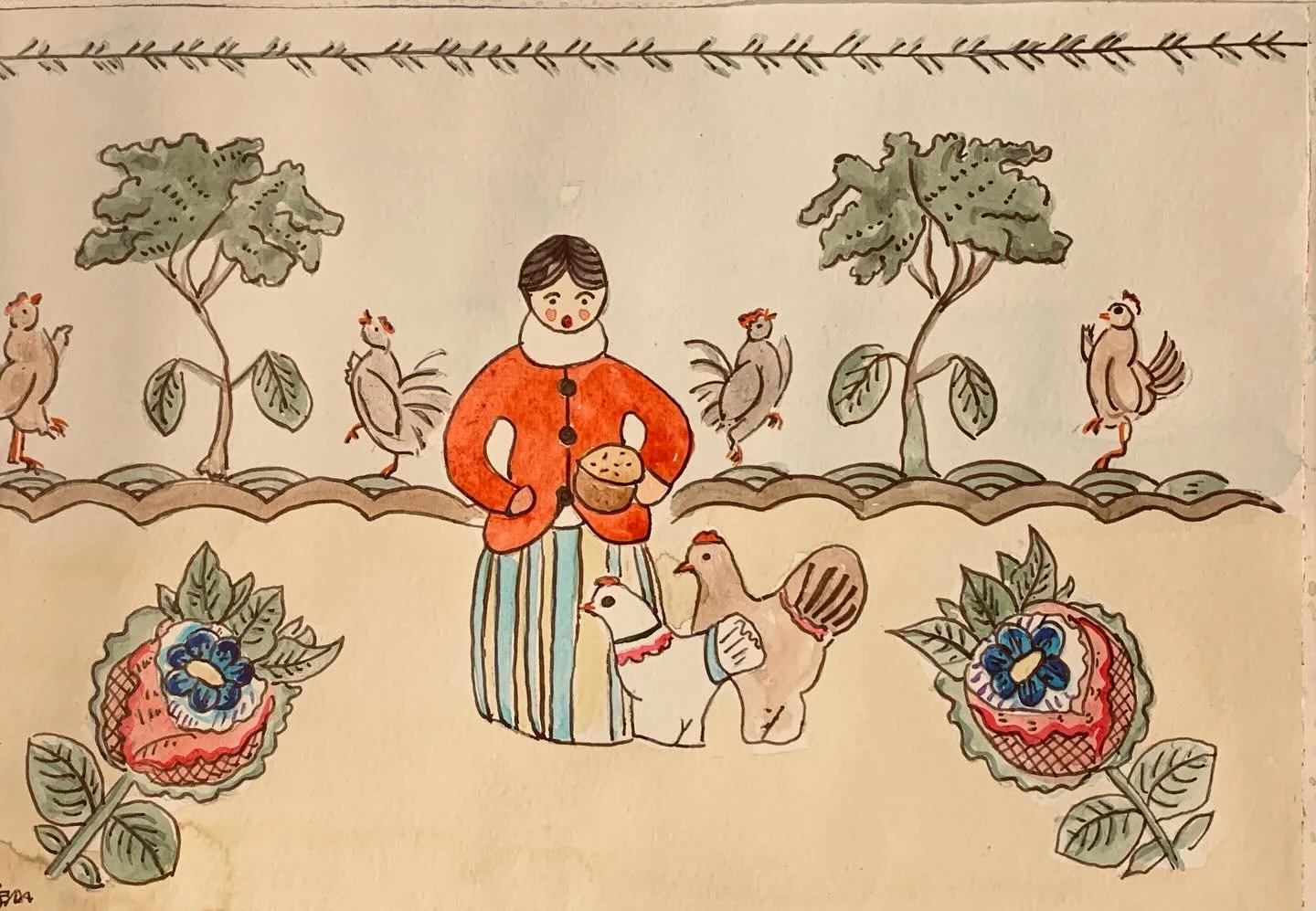 Easter, watercolor  #Spring #watercolor #EasternEuropean #chickens #folkart #Easter