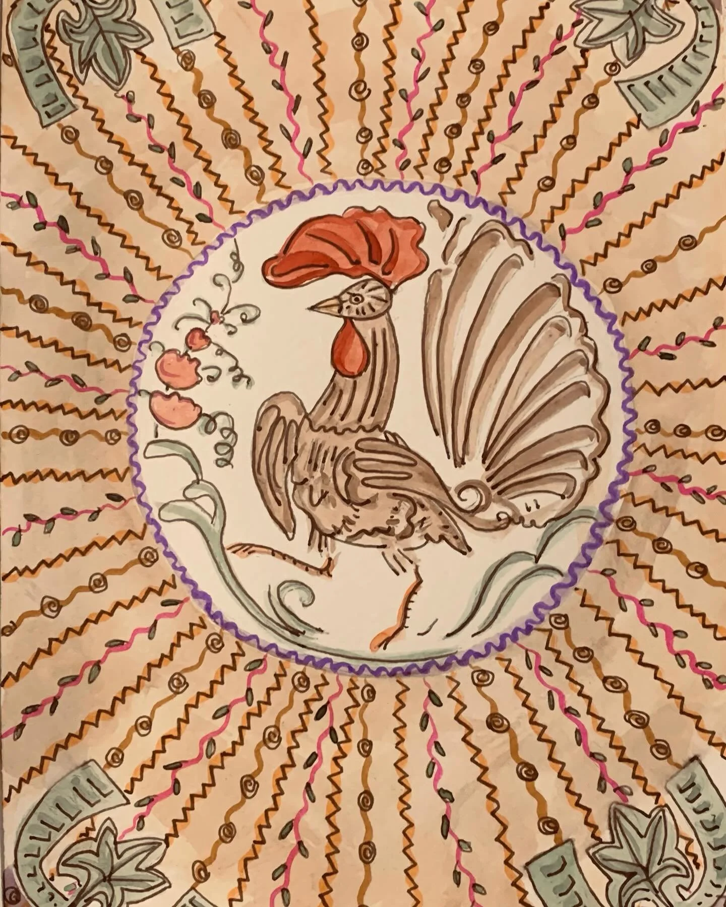 Easter, watercolor.  #Spring #Easter #Rooster #EasternEuropean #Ukraine #folkart #watercolor