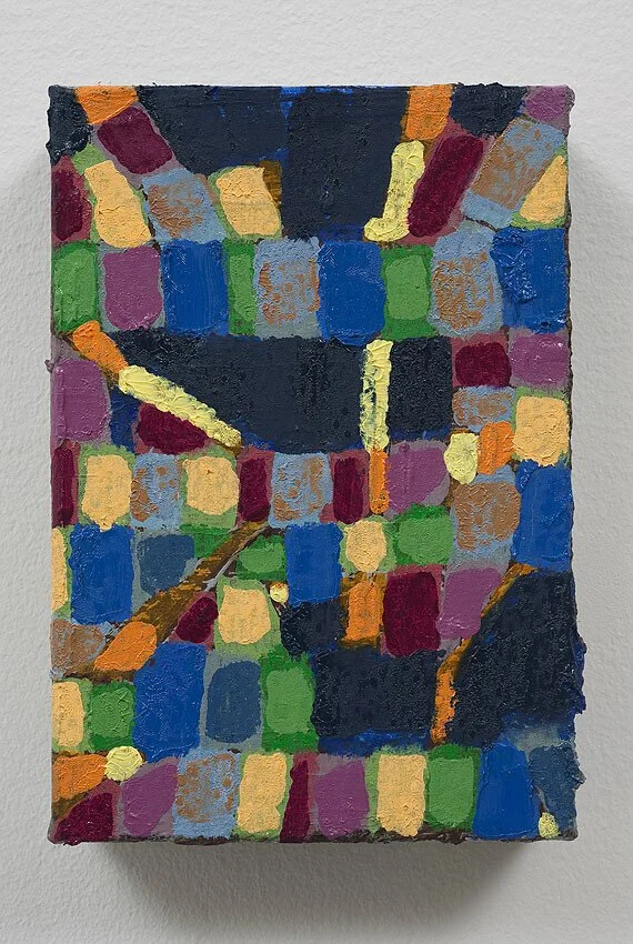 Steve Roden,  pergola , 2010 Acrylic and oil on linen 3.75" x 5.5" 