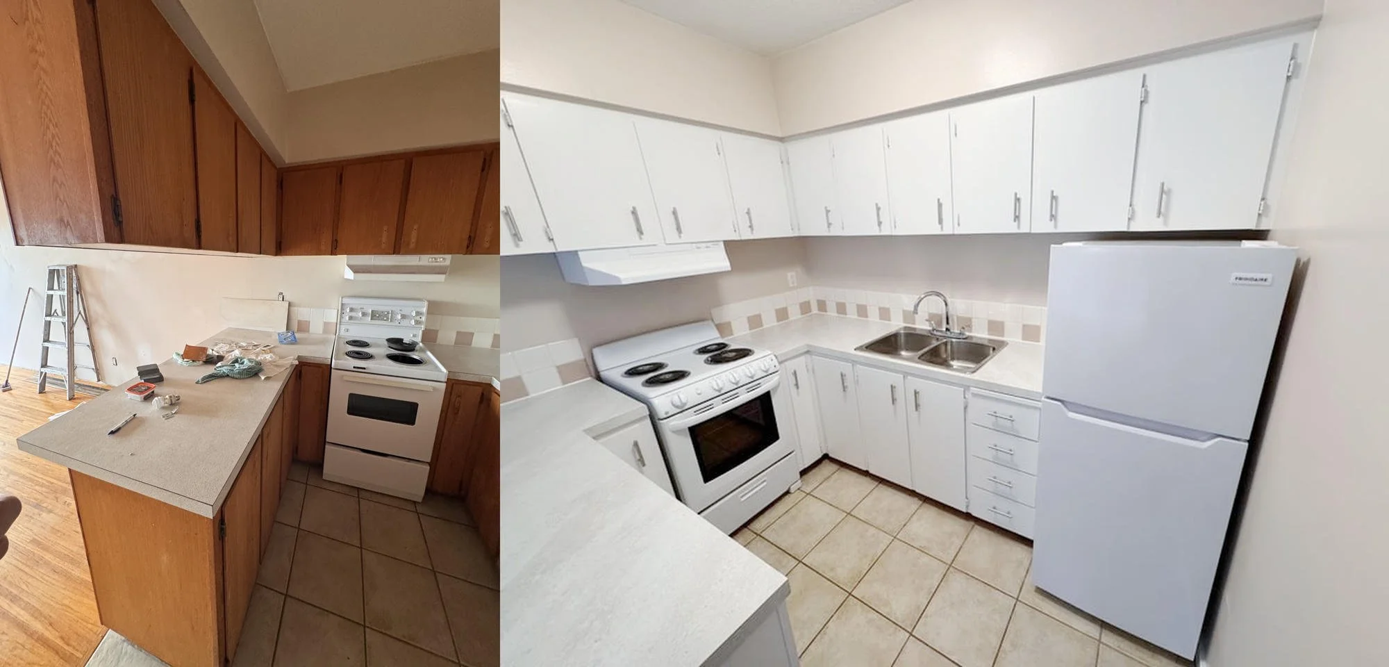 Kitchen before and after renovation